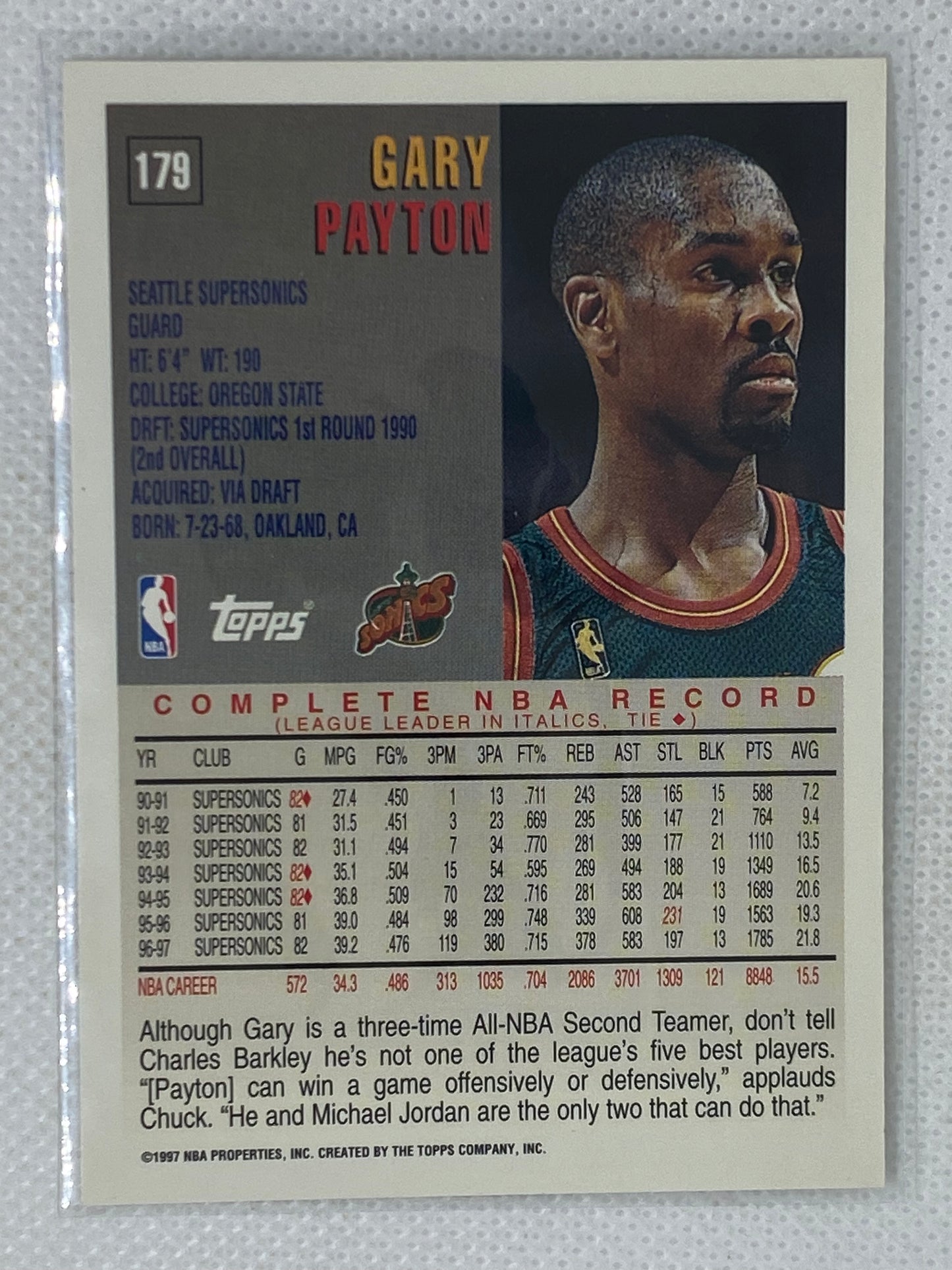 1997-98 Topps #179 Gary Payton Seattle Supersonics