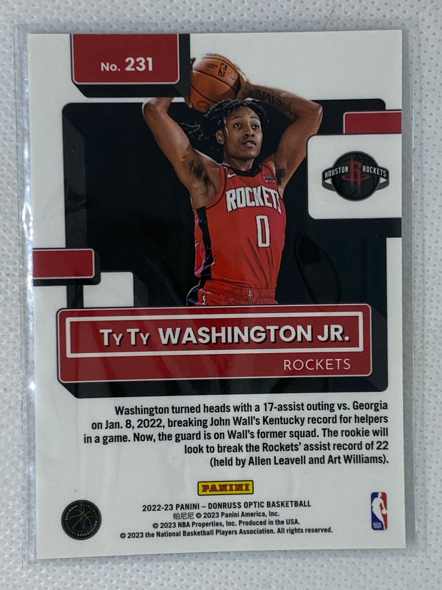 2022-23 Donruss Optic Rated Rookie TyTy Washington Jr. #231 RC Houston Rockets