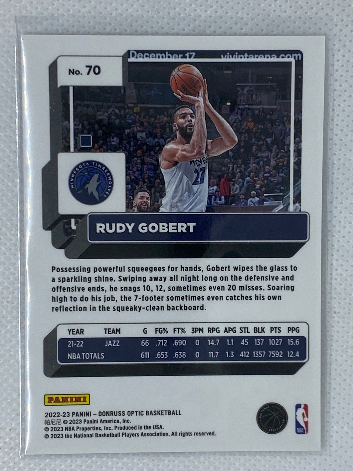 2022-23 Donruss Optic Base #70 Rudy Gobert - Minnesota Timberwolves