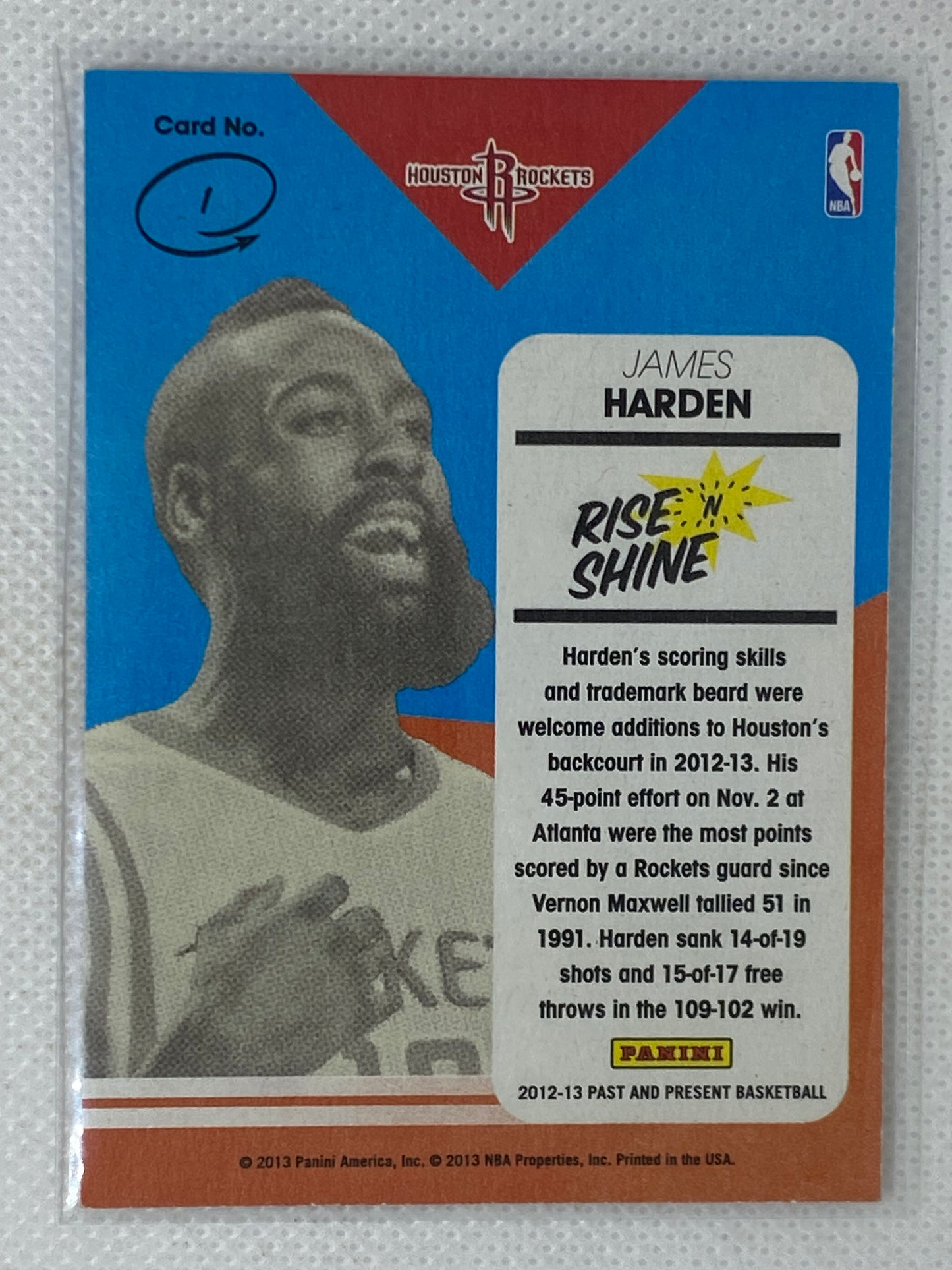 2012-13 Panini Past & Present Rise 'N Shine #1 James Harden Houston Rockets