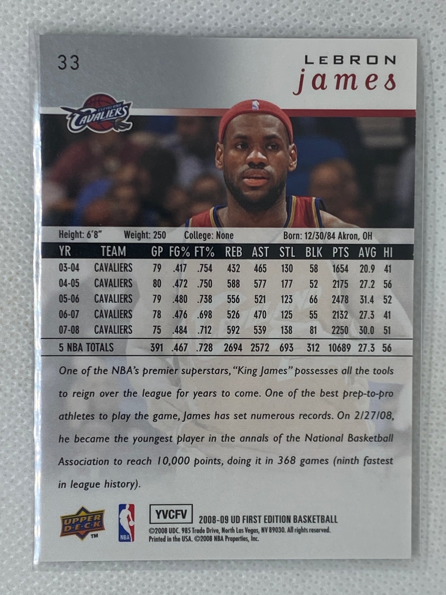 2008-09 Upper Deck First Edition Lebron James #33, Cleveland Cavaliers