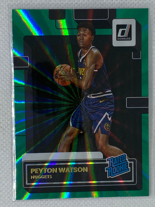 2022-23 Panini Donruss Holo Green Laser #230 Peyton Watson Rookie Denver Nuggets