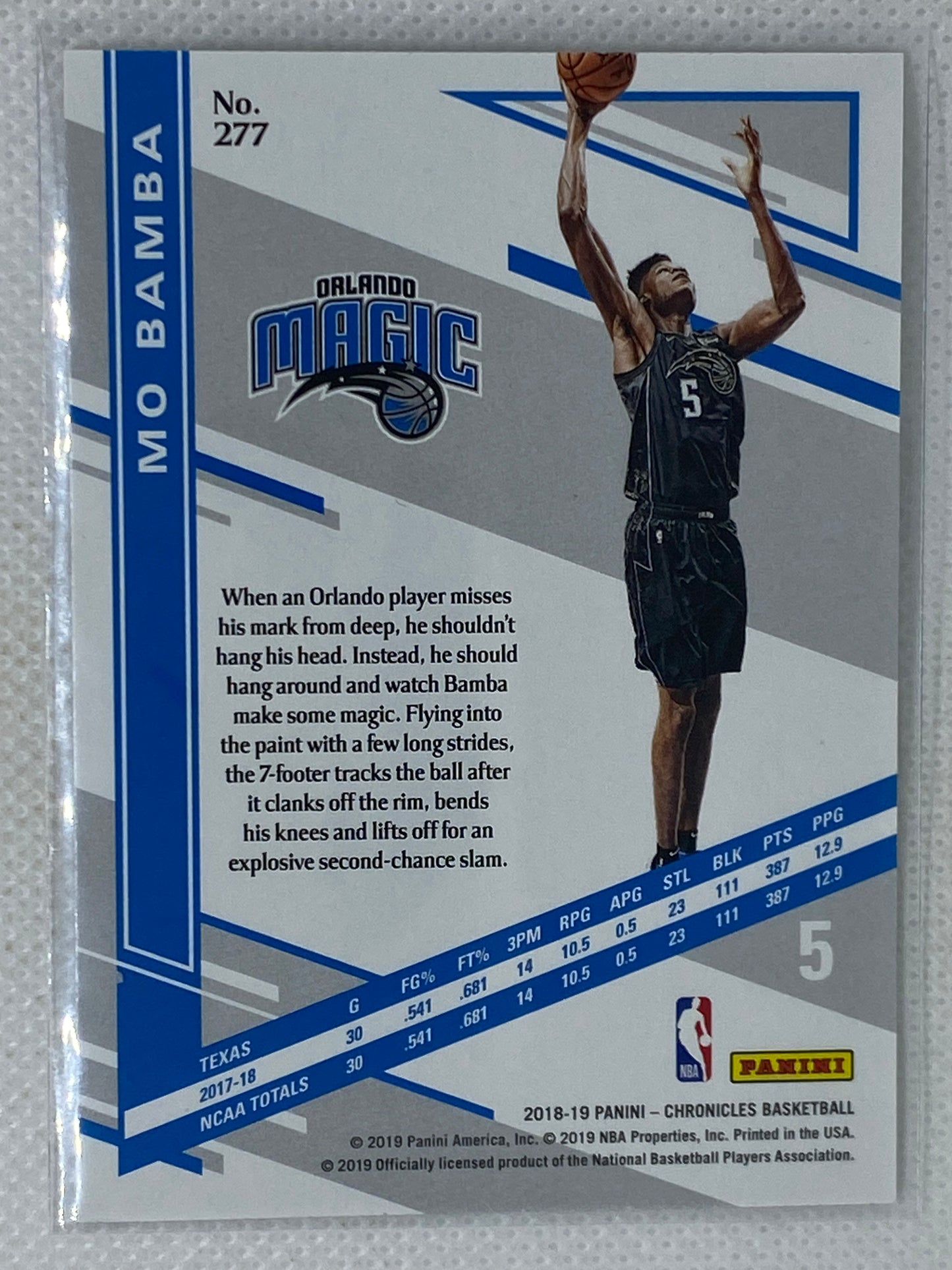 2018-19 Panini Chronicles Mo Bamba Rookie Elite #277 Orlando Magic RC