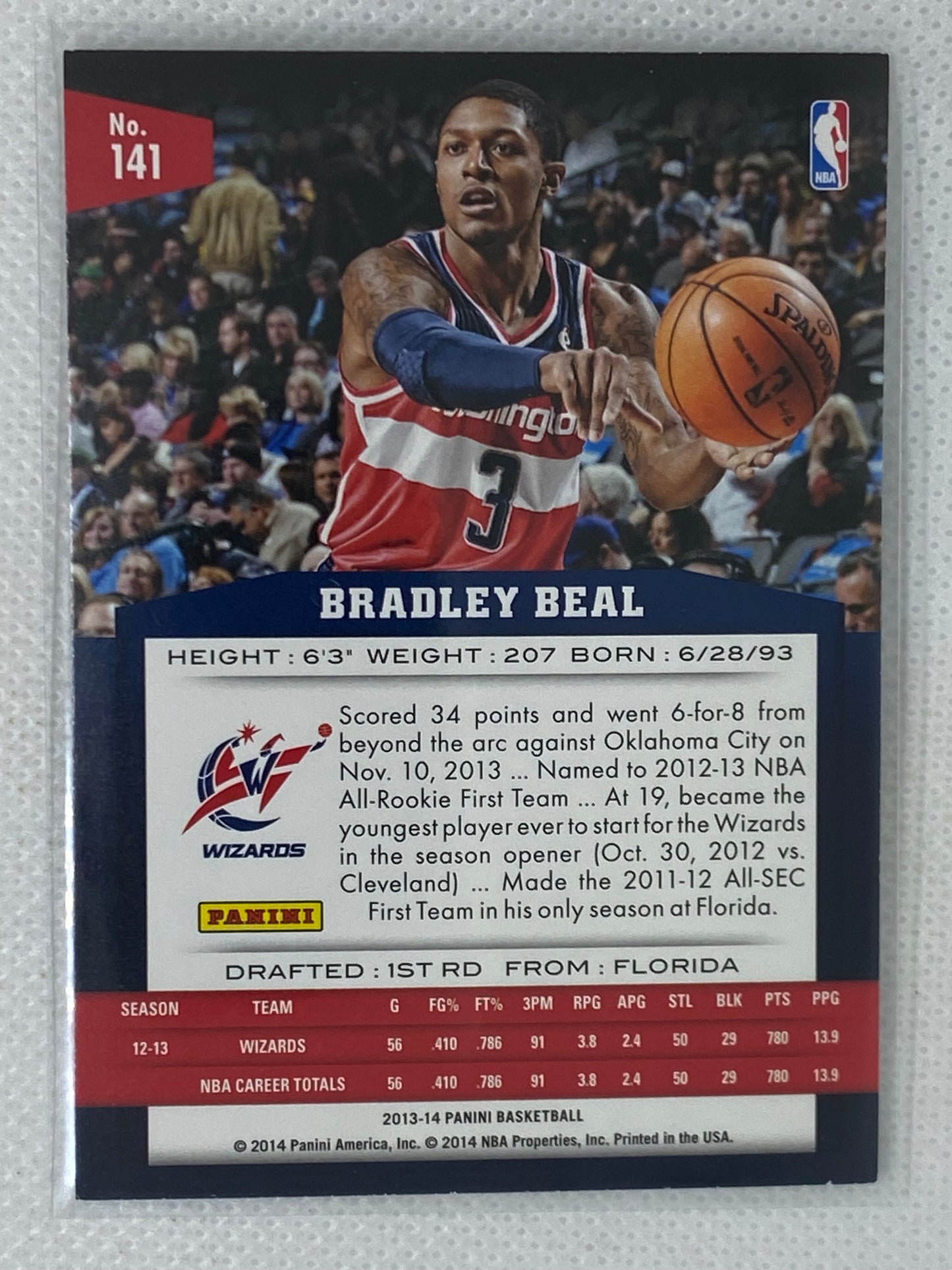 2013-14 Panini Washington Wizards Basketball Card #141 Bradley Beal