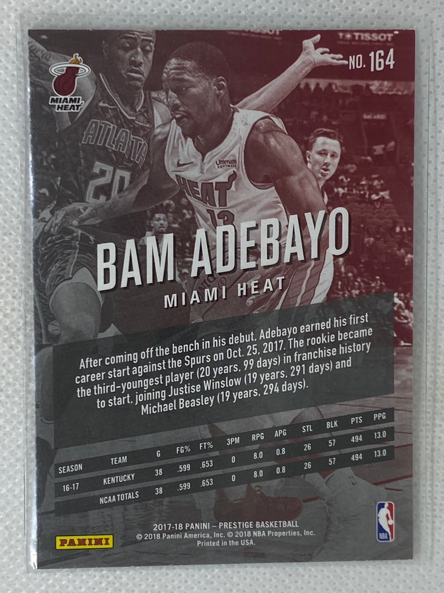 2017-18 Panini Prestige Rookie RC #164 Bam Adebayo Miami Heat