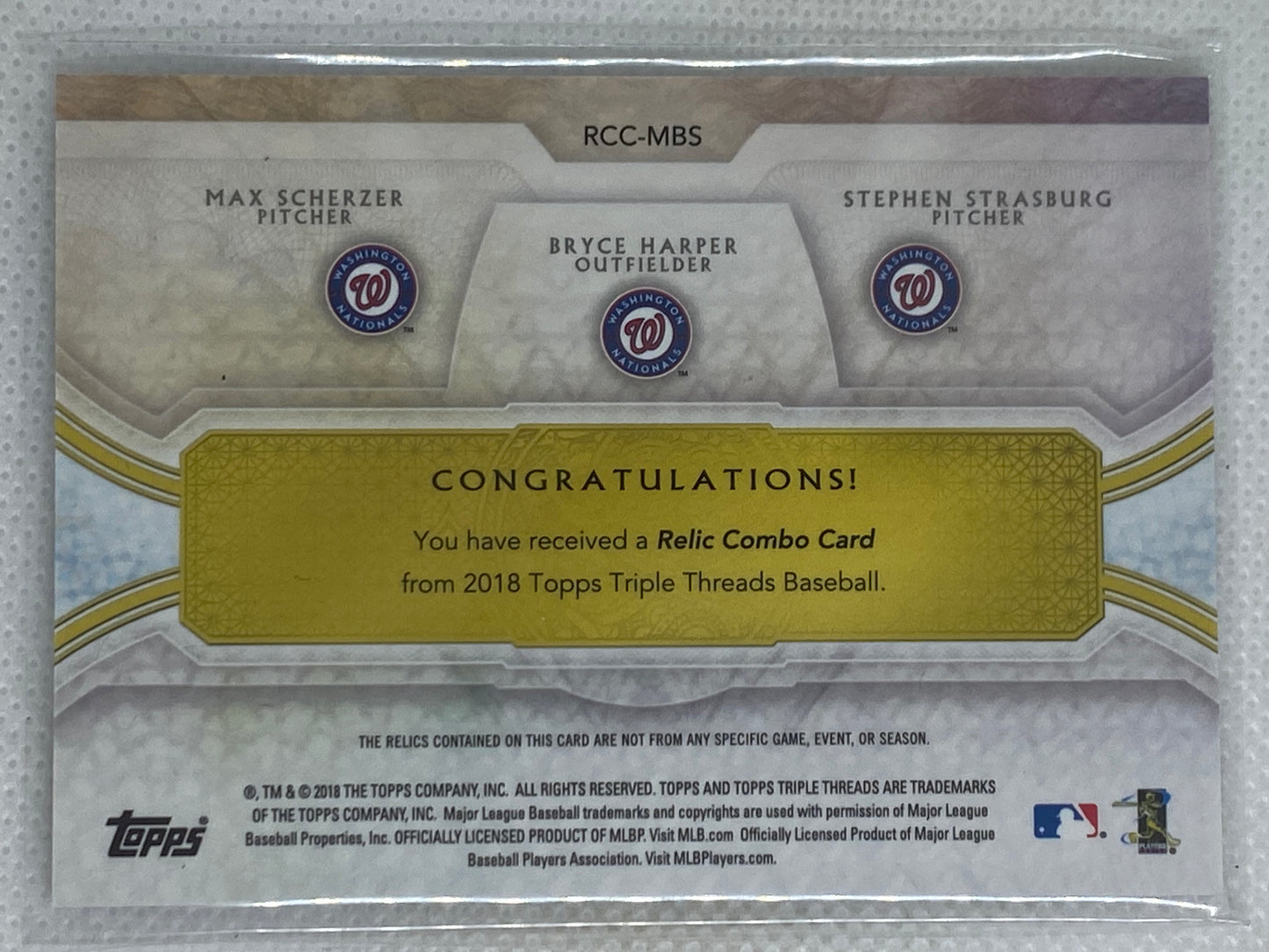 2018 Triple Threads Relic Combos /27 RCC-MBS Max Scherzer Bryce Harper Stephen Strasburg