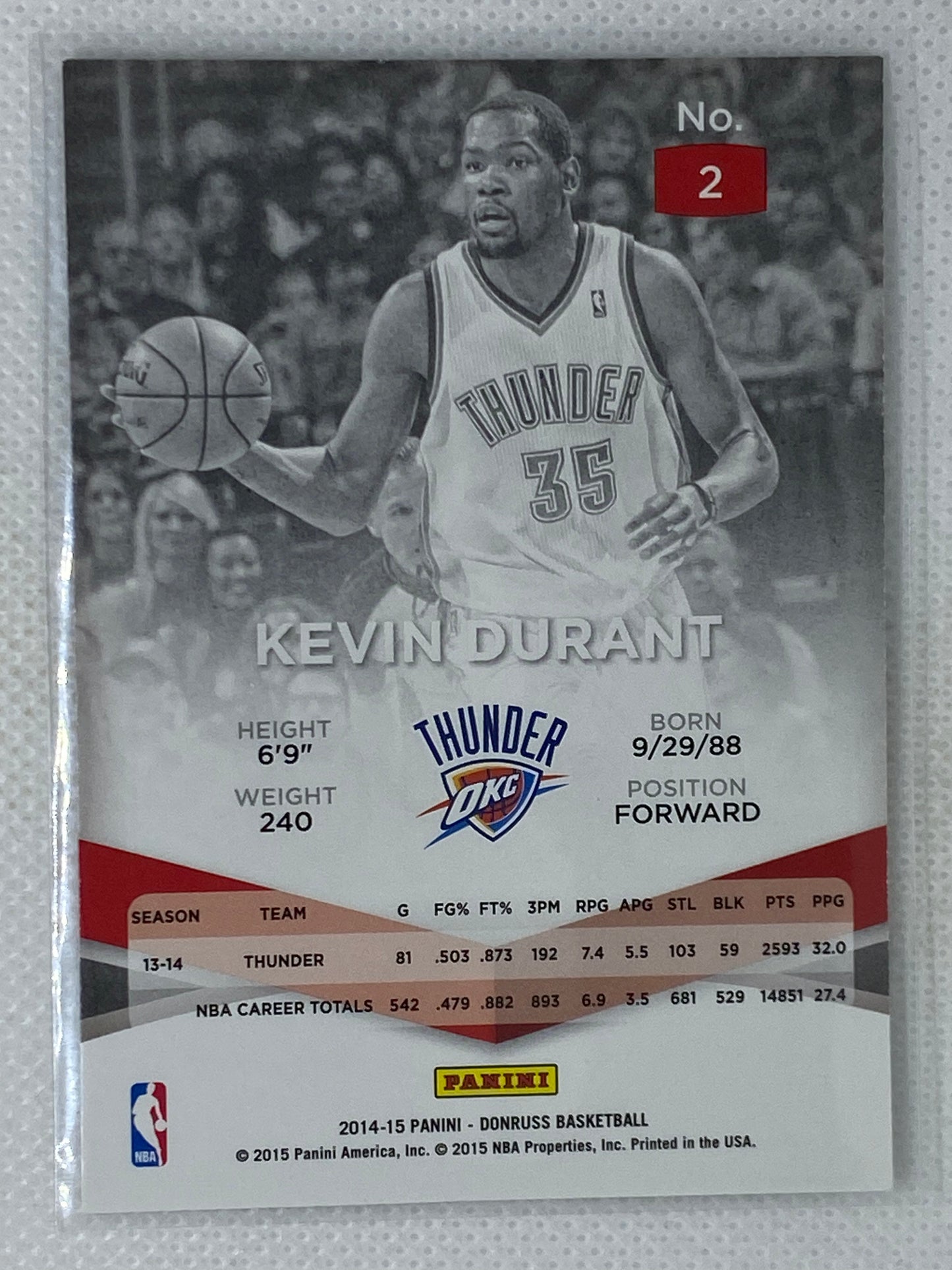 2014-15 Panini Elite #2 Kevin Durant Oklahoma City Thunder