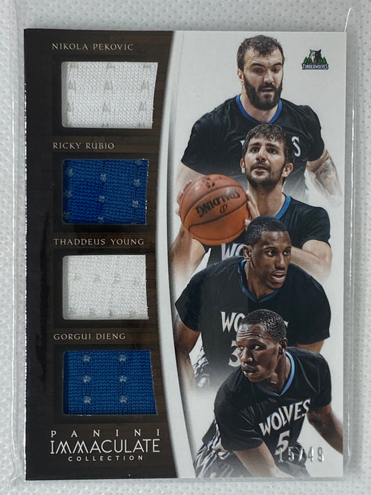 2014-15 Immaculate Quad Relics Patch /49 Gorgui Dieng, Nikola Pekovic, Ricky Rubio, Thaddeus Young Q-MIN