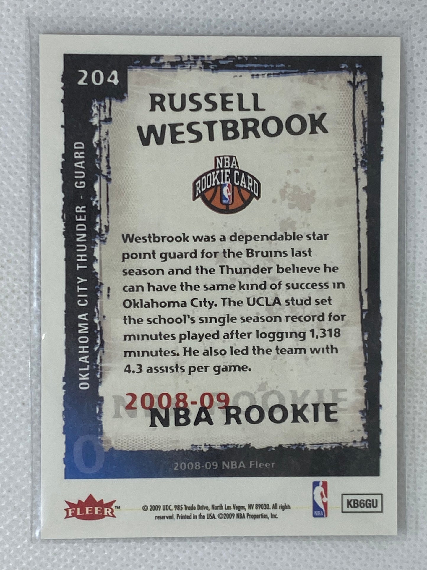 2008-09 Fleer Rookie Russell Westbrook #204 Oklahoma City Thunder