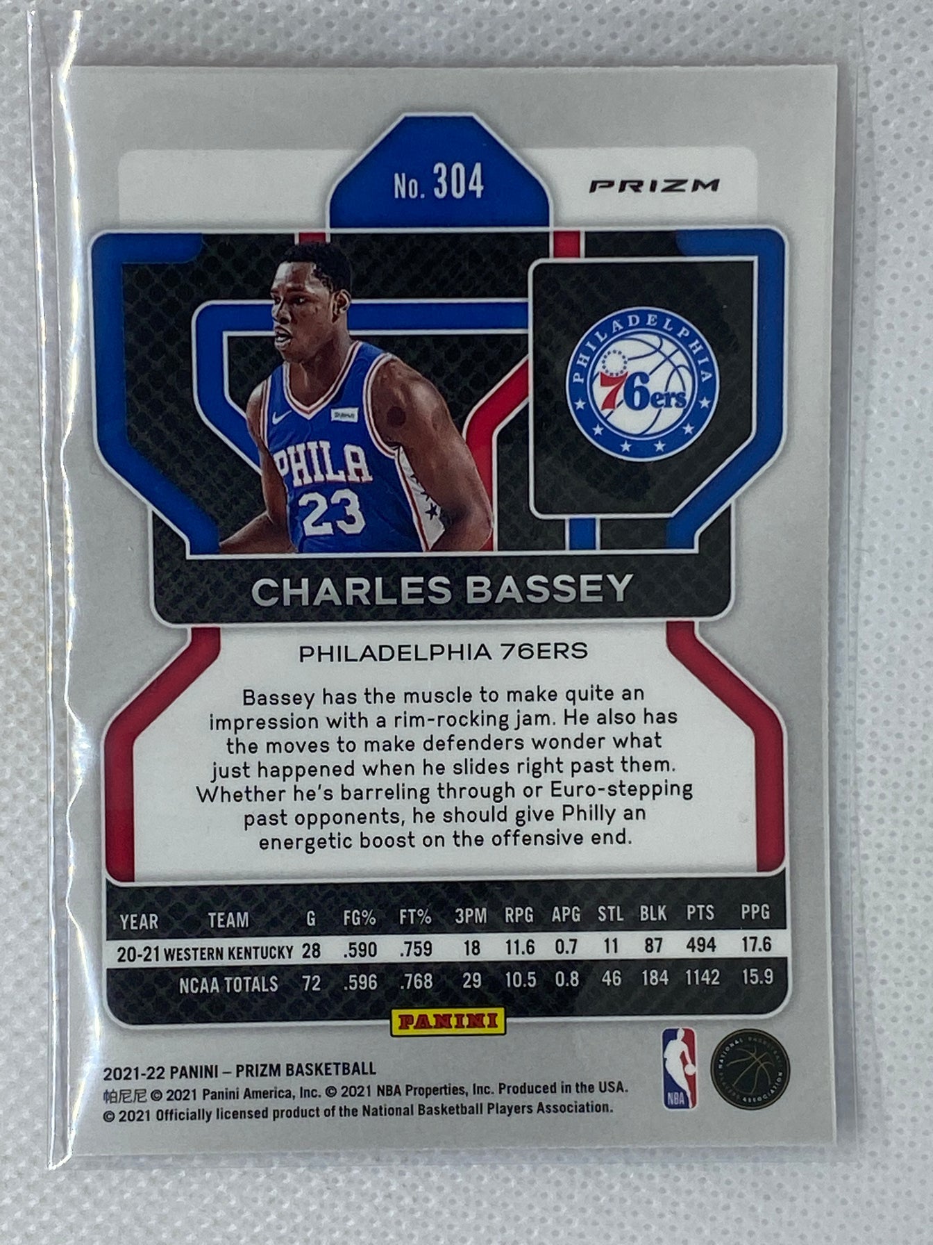 2021-22 Panini Prizm #304 Charles Bassey Red White Blue Prizm Rookie