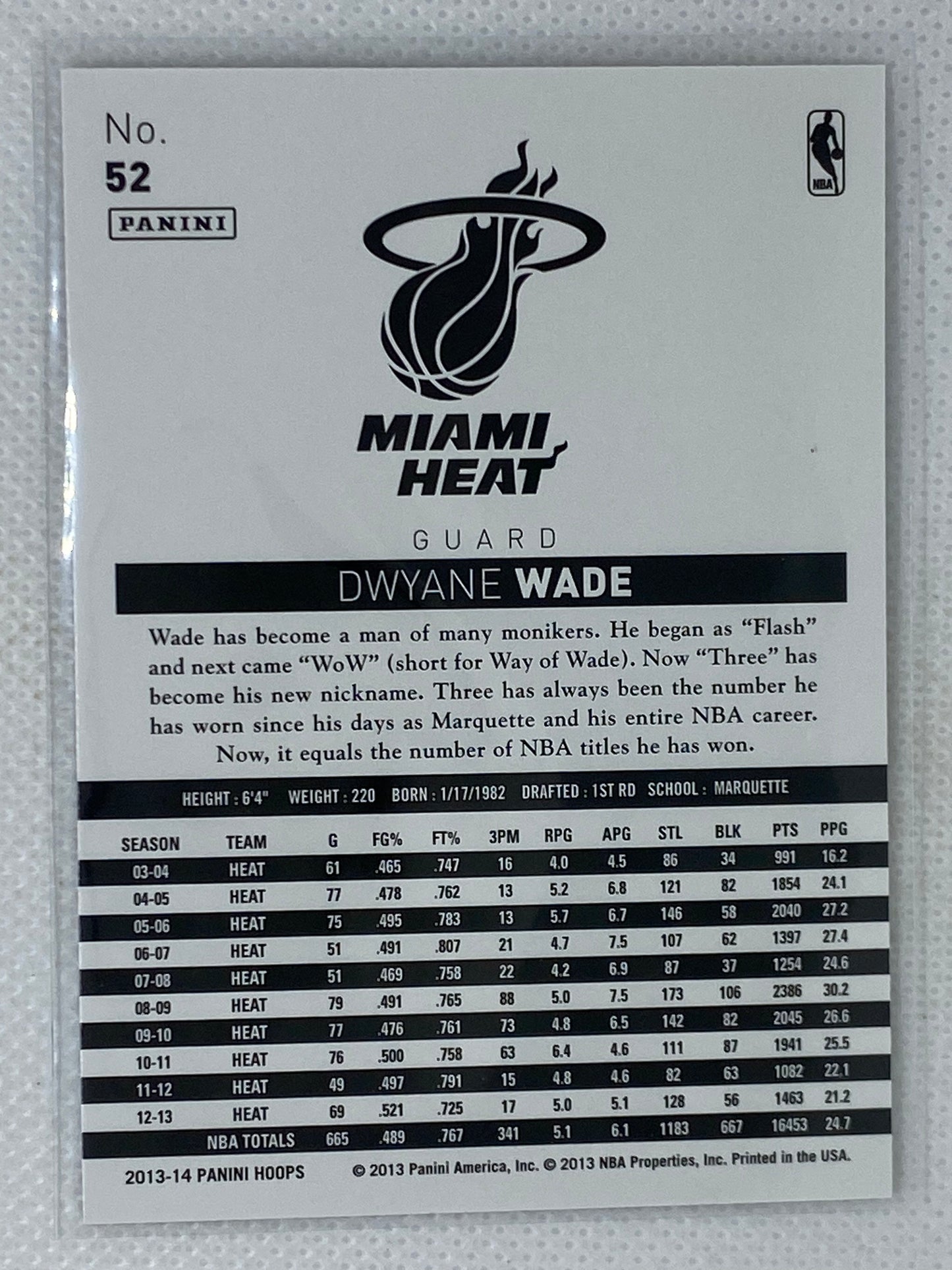 2013-14 NBA Hoops Gold Dwyane Wade #52 Miami Heat HOF