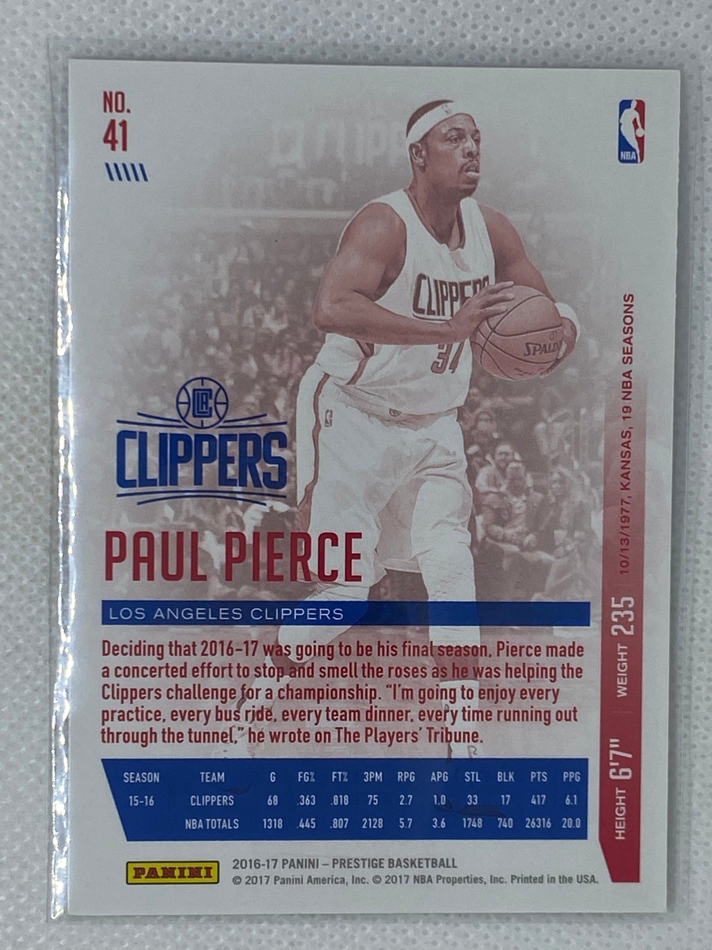 2016-17 Panini Prestige Horizon Paul Pierce #41 HOF