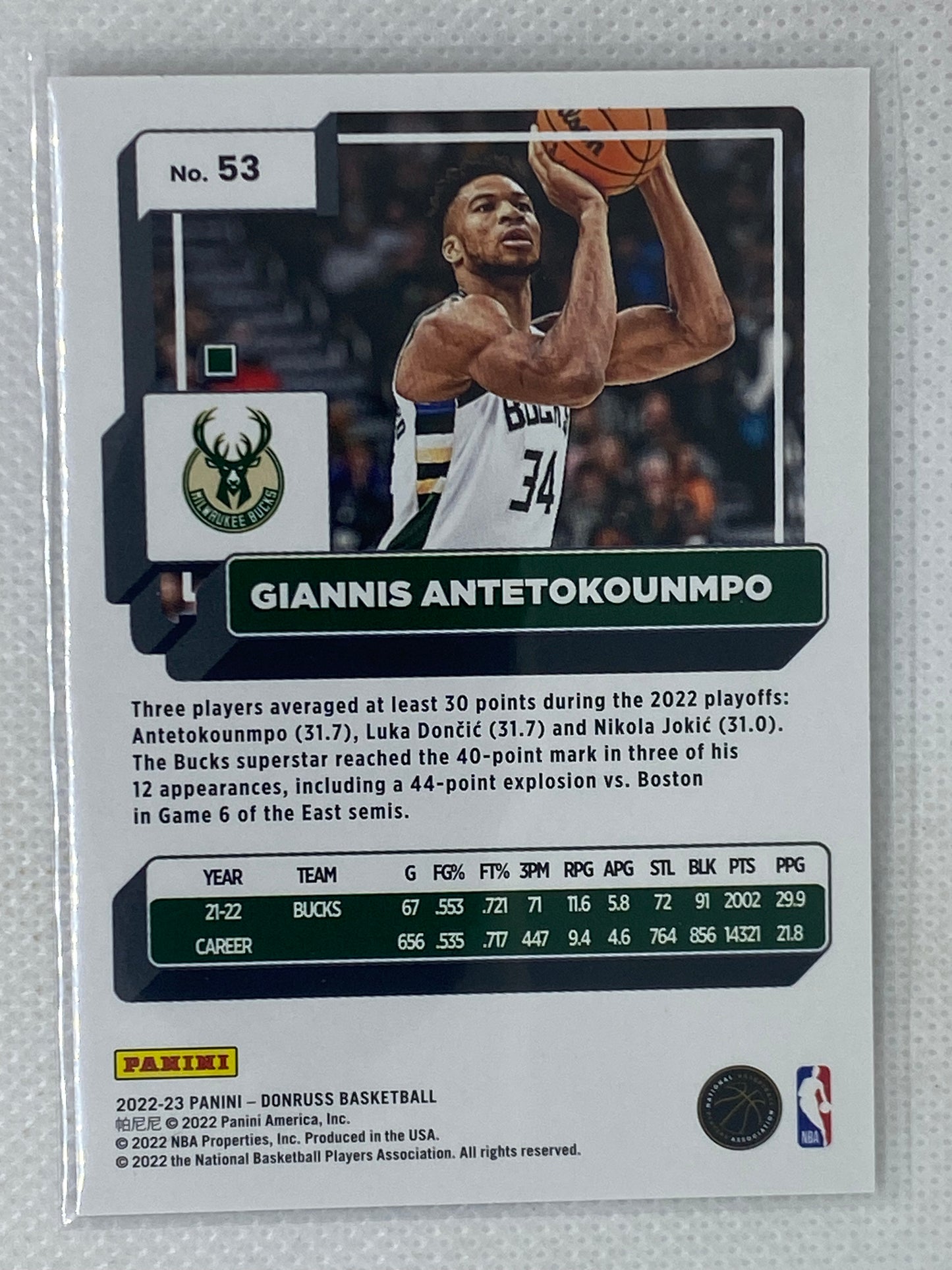 2022-23 Donruss Basketball Base #53 Giannis Antetokounmpo Milwaukee Bucks