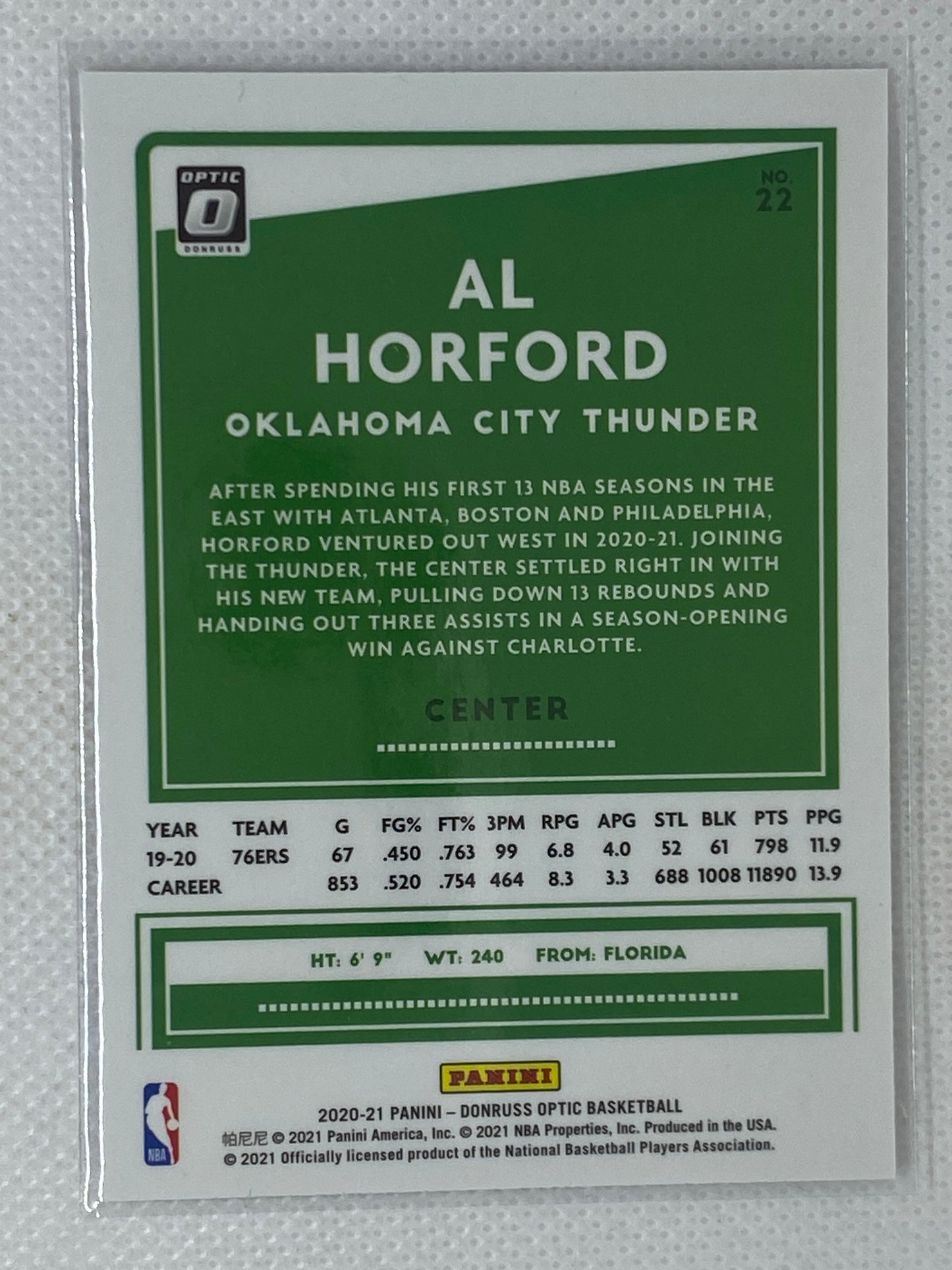 2020-21 Donruss Optic Basketball Al Horford - Oklahoma City Thunder #22