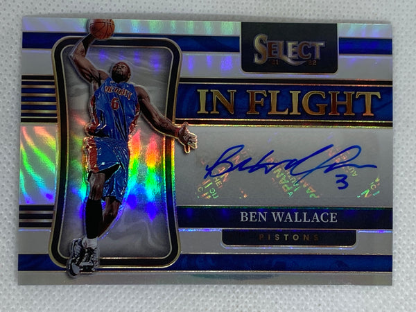 2021-22 Panini Select In Flight Silver Prizm Autograph IF-BWL Ben Wallace /199 Detroit Pistons