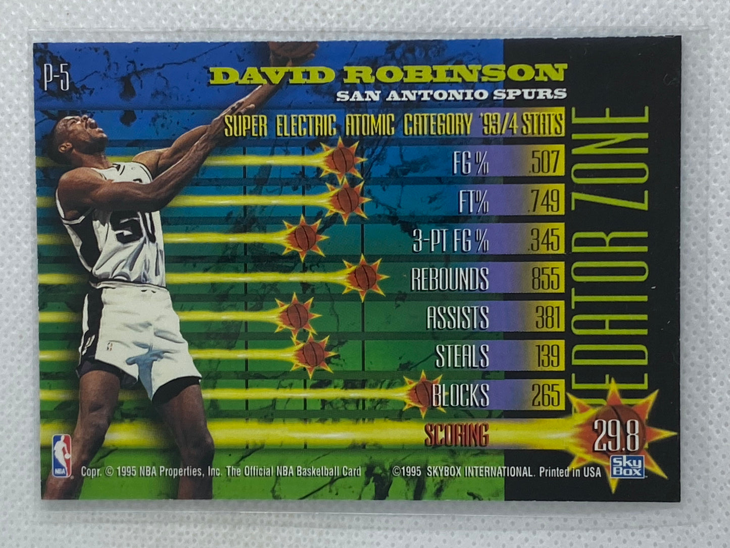 1994-95 NBA Hoops David Robinson Hoops Power Predator Insert P-5