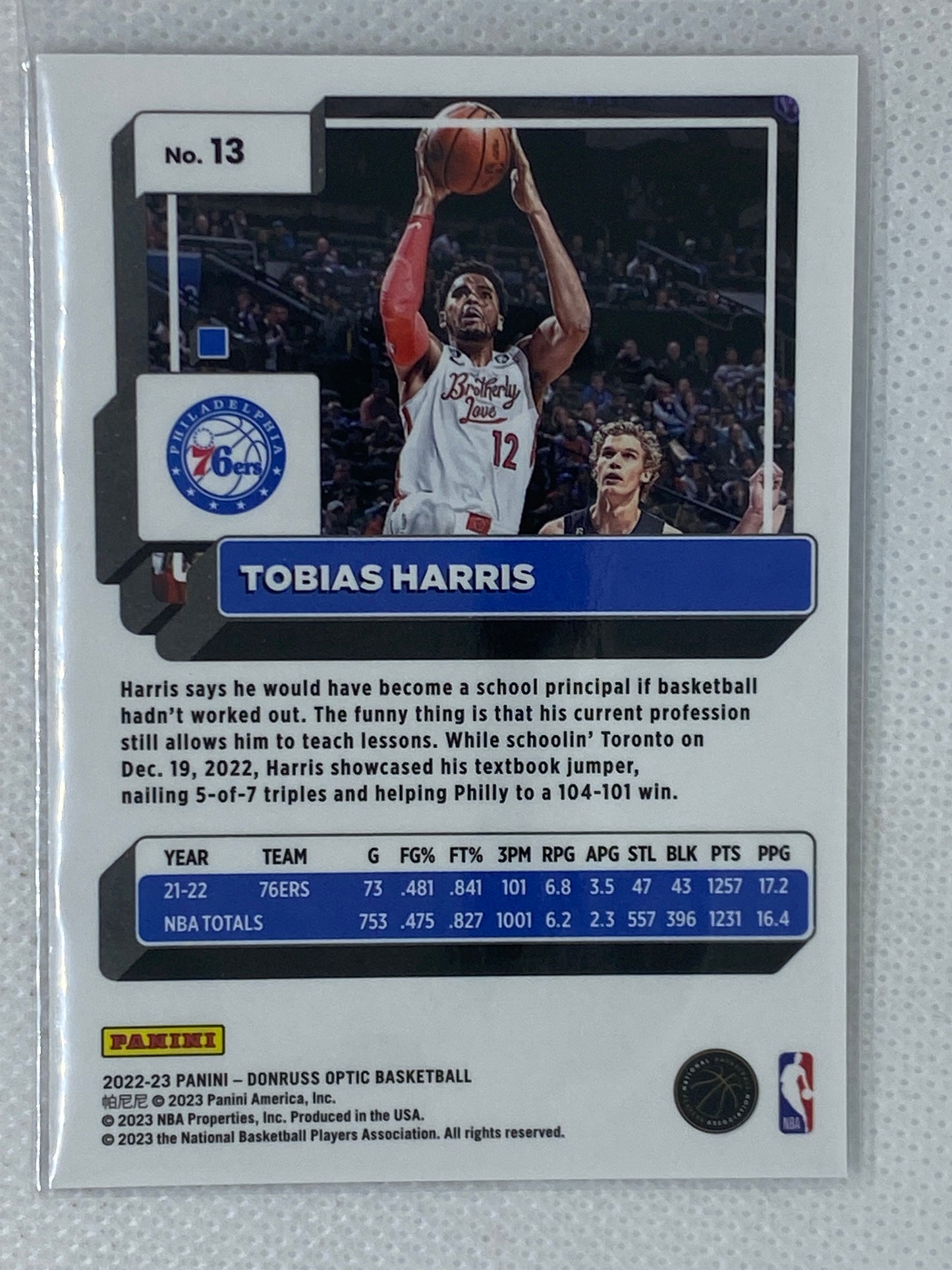 2022-23 Donruss Optic Base #13 Tobias Harris - Philadelphia 76ers