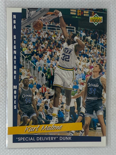 Karl Malone 1993-94 Upper Deck #249 NBA Signature Moves “Special Delivery”