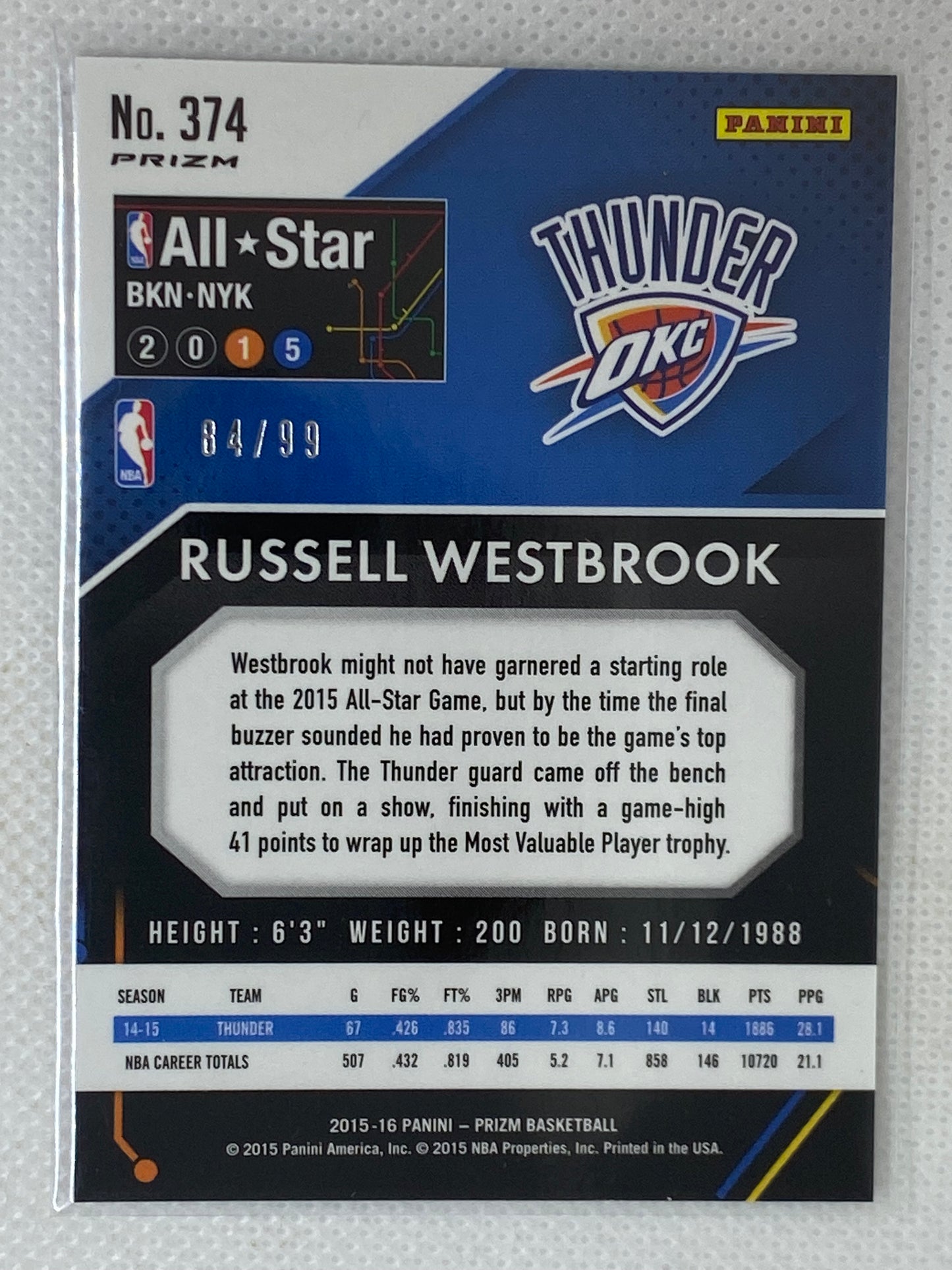 2015-16 Panini Prizm All-Star Team Purple Prizm /99 Russell Westbrook #374