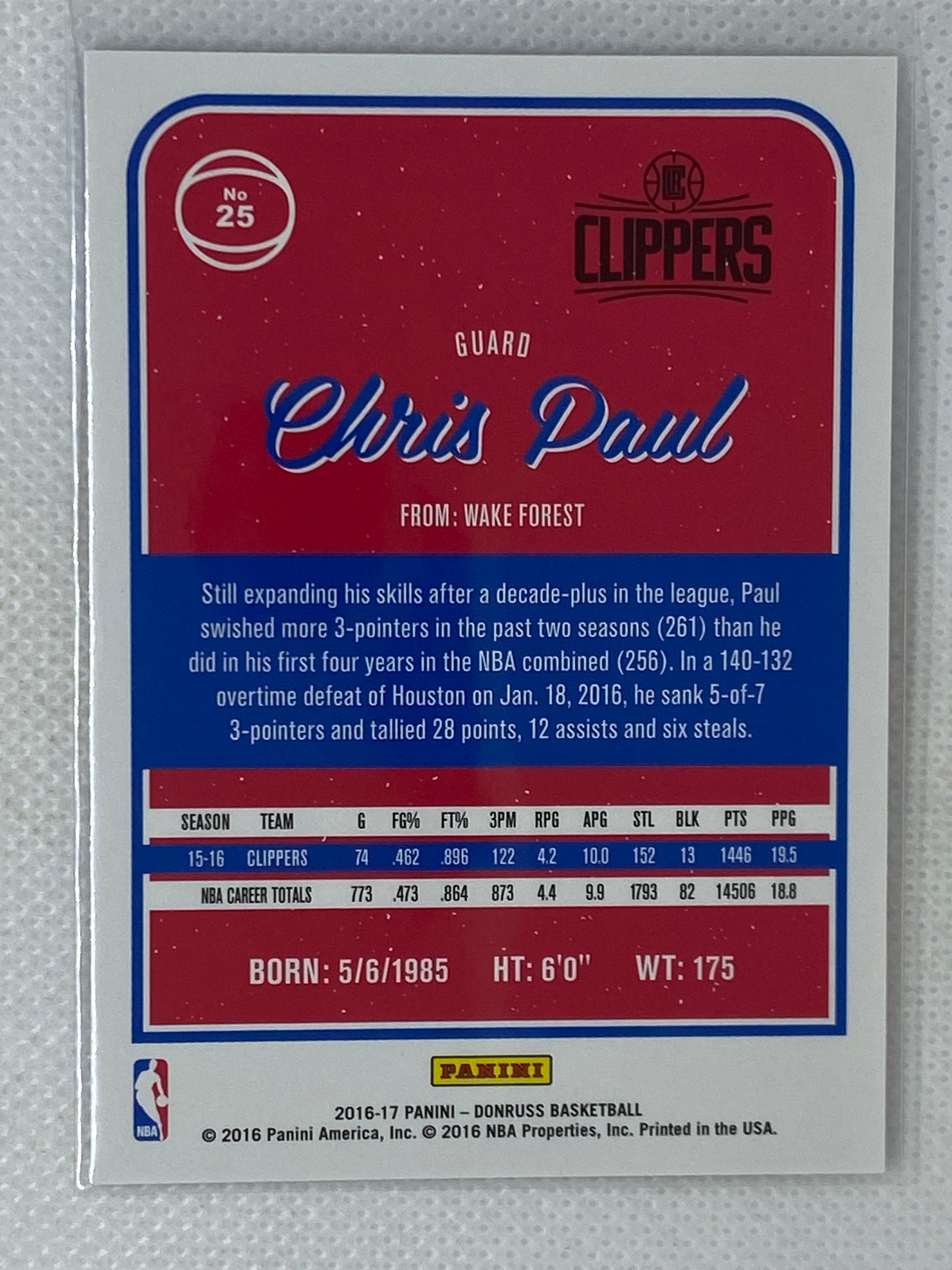 2016-17 Donruss Chris Paul #25 Los Angeles Clippers