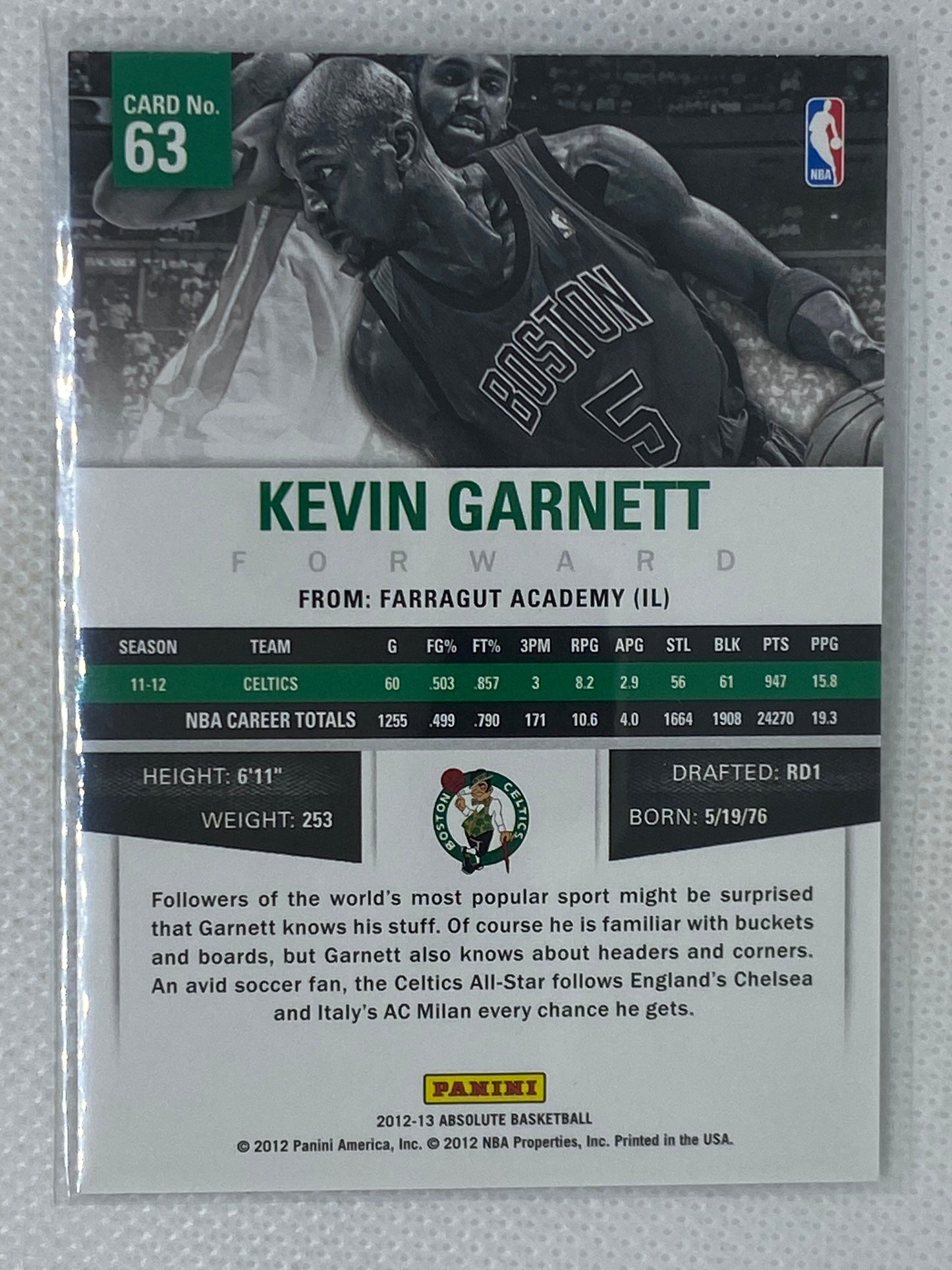 2012-13 Absolute Kevin Garnett Base #63 Boston Celtics