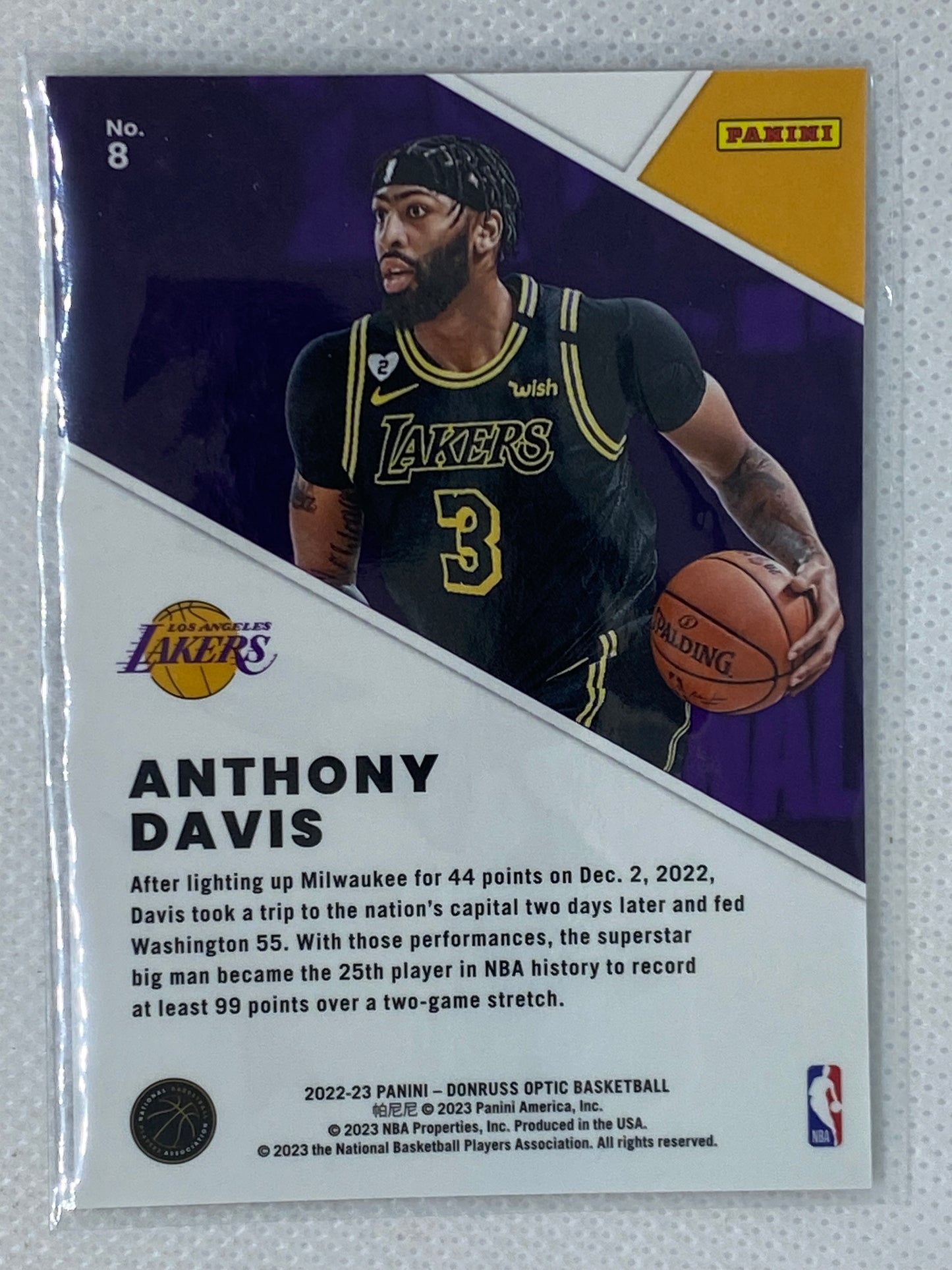 2022-23 Donruss Optic Winner Stays Anthony Davis #8 Los Angeles Lakers