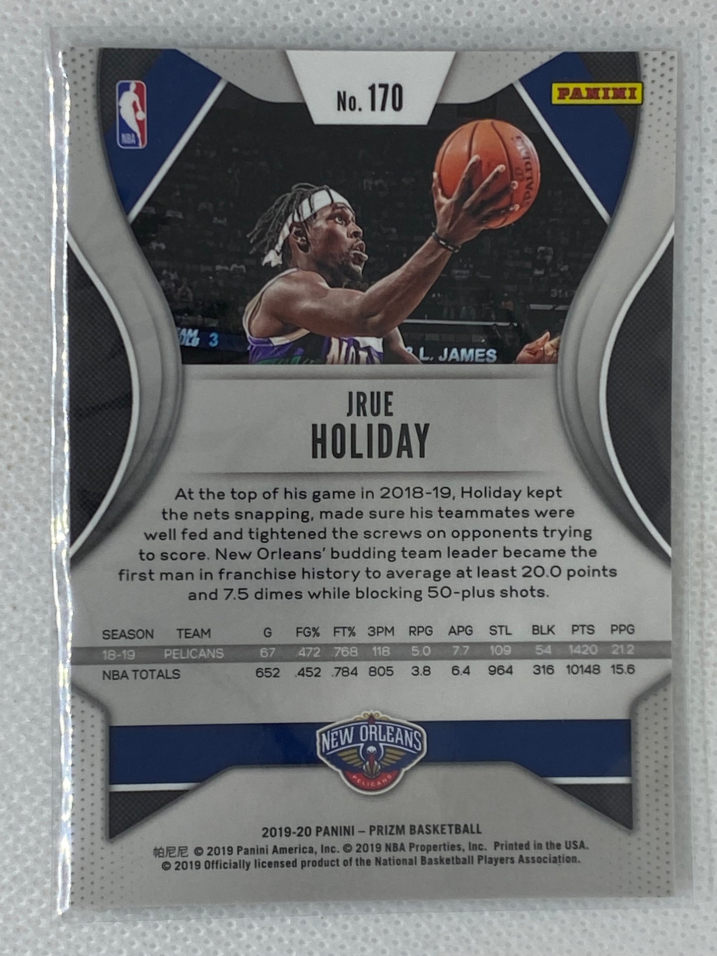 2019-20 Panini Prizm Jrue Holiday #170 New Orleans Pelicans