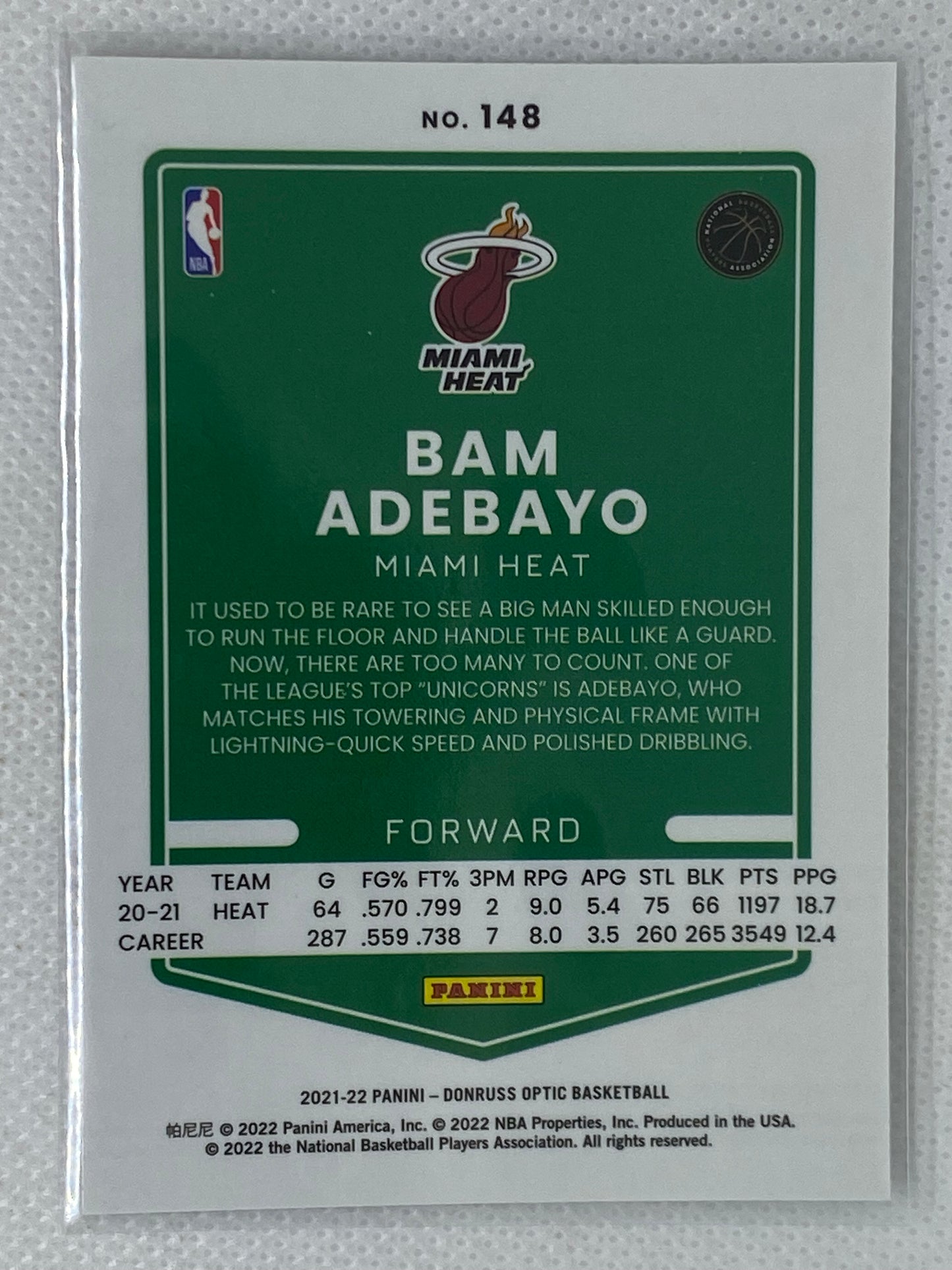 2021-22 Donruss Optic Bam Adebayo #148 Miami Heat