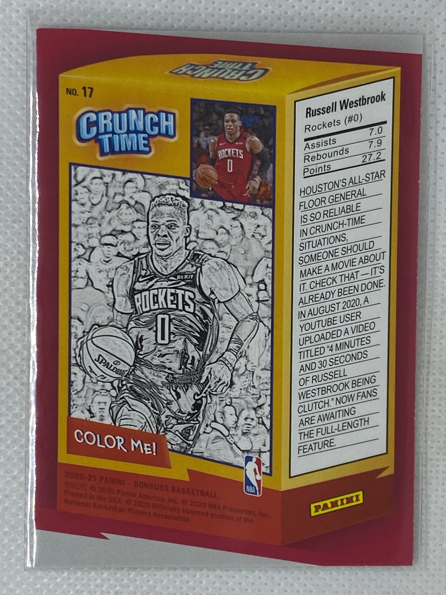 2020-21 Panini Donruss Russell Westbrook Crunch Time Insert #17 Houston Rockets