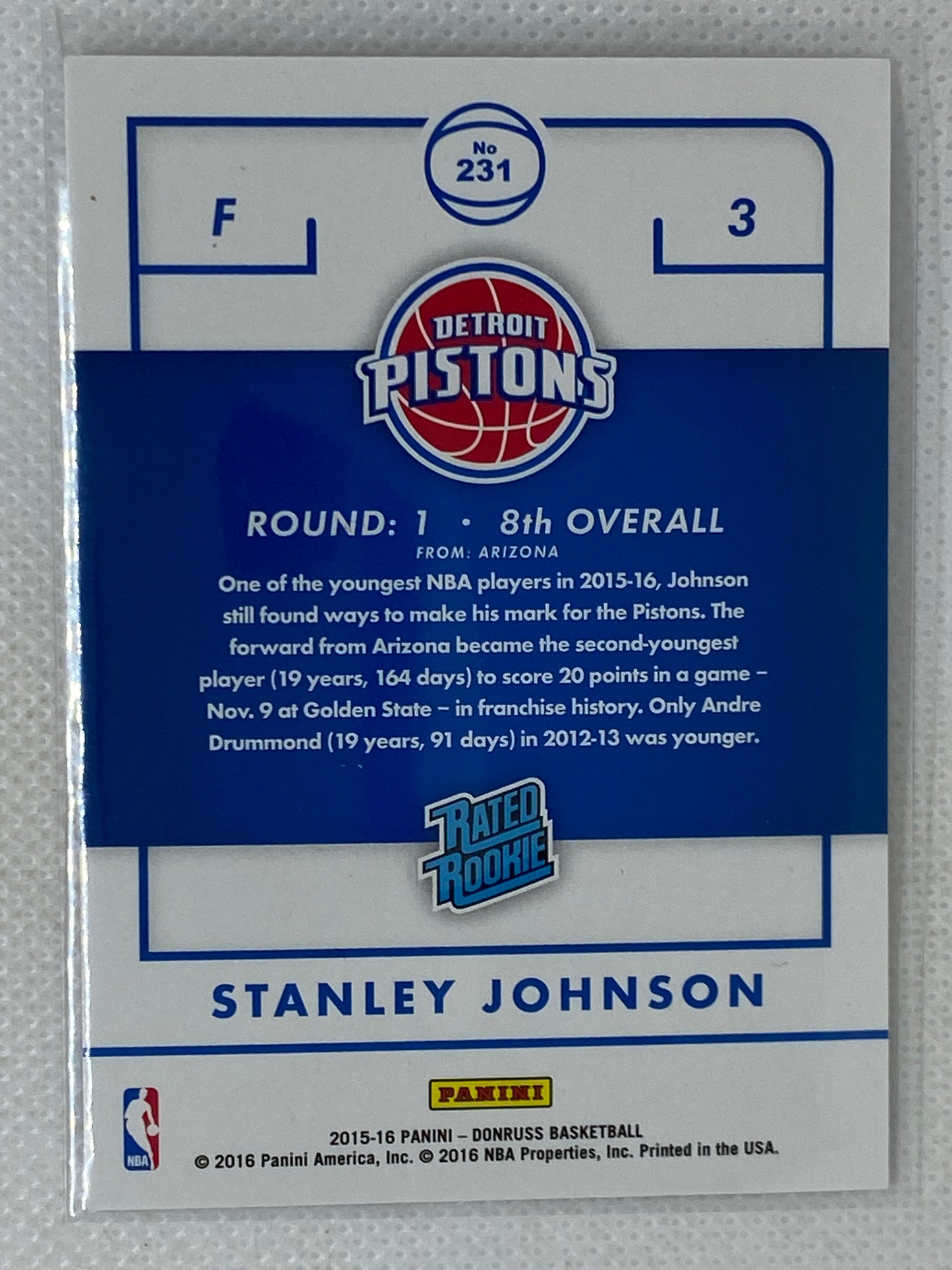 2015-16 Panini Donruss Base #3 Stanley Johnson Detroit Pistons