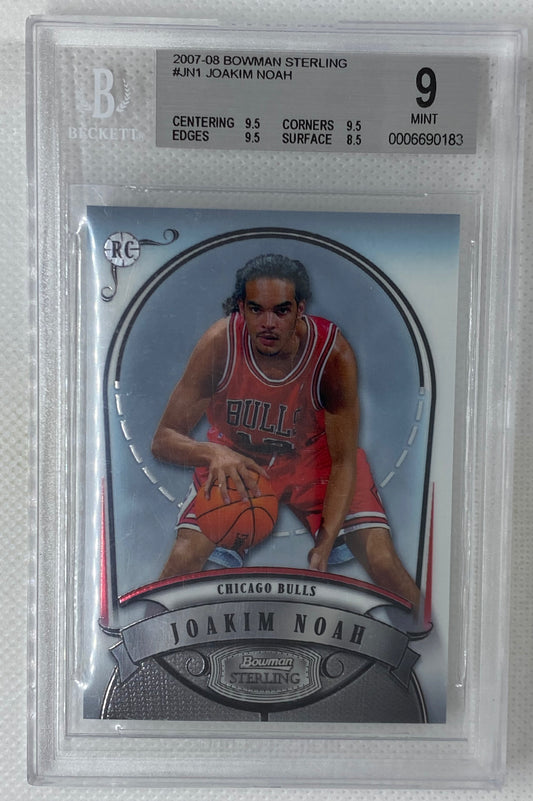 2007-08 Bowman Sterling Rookie Base #JN1 Joakim Noah Chicago Bulls BGS 9 Mint