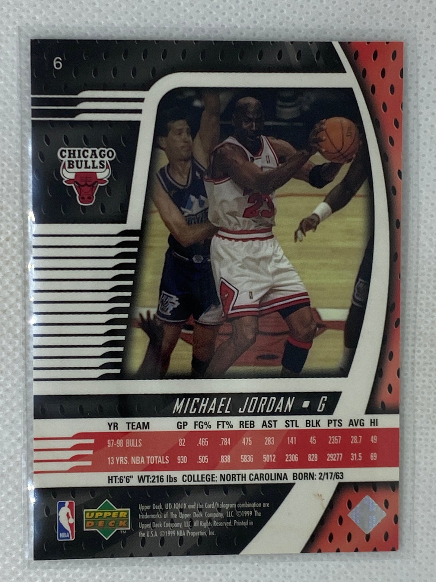 1999 Upper Deck Michael Jordan Ionix Card Chicago Bulls #6