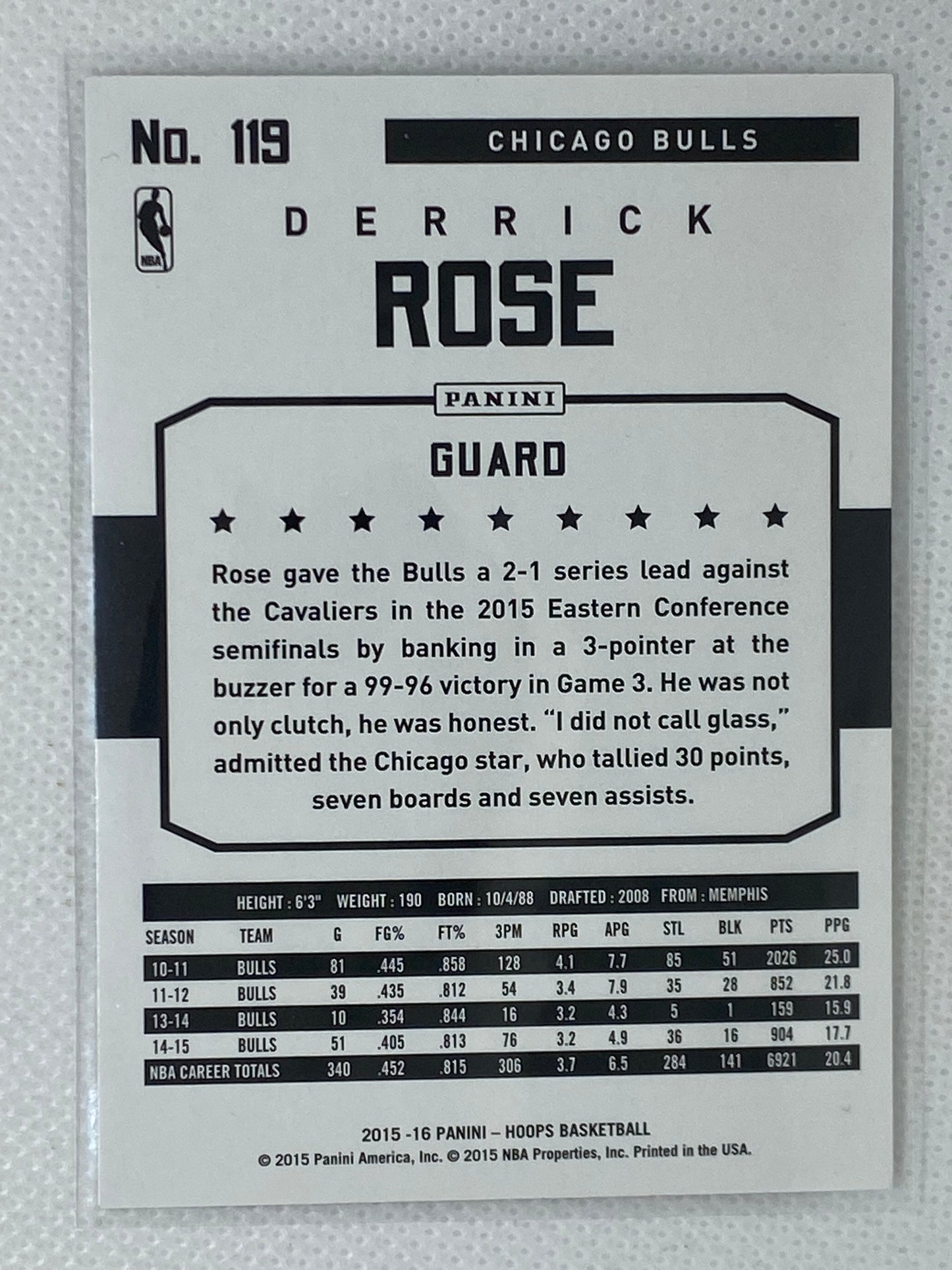 2015-16 Panini Hoops Derrick Rose #119 Chicago Bulls