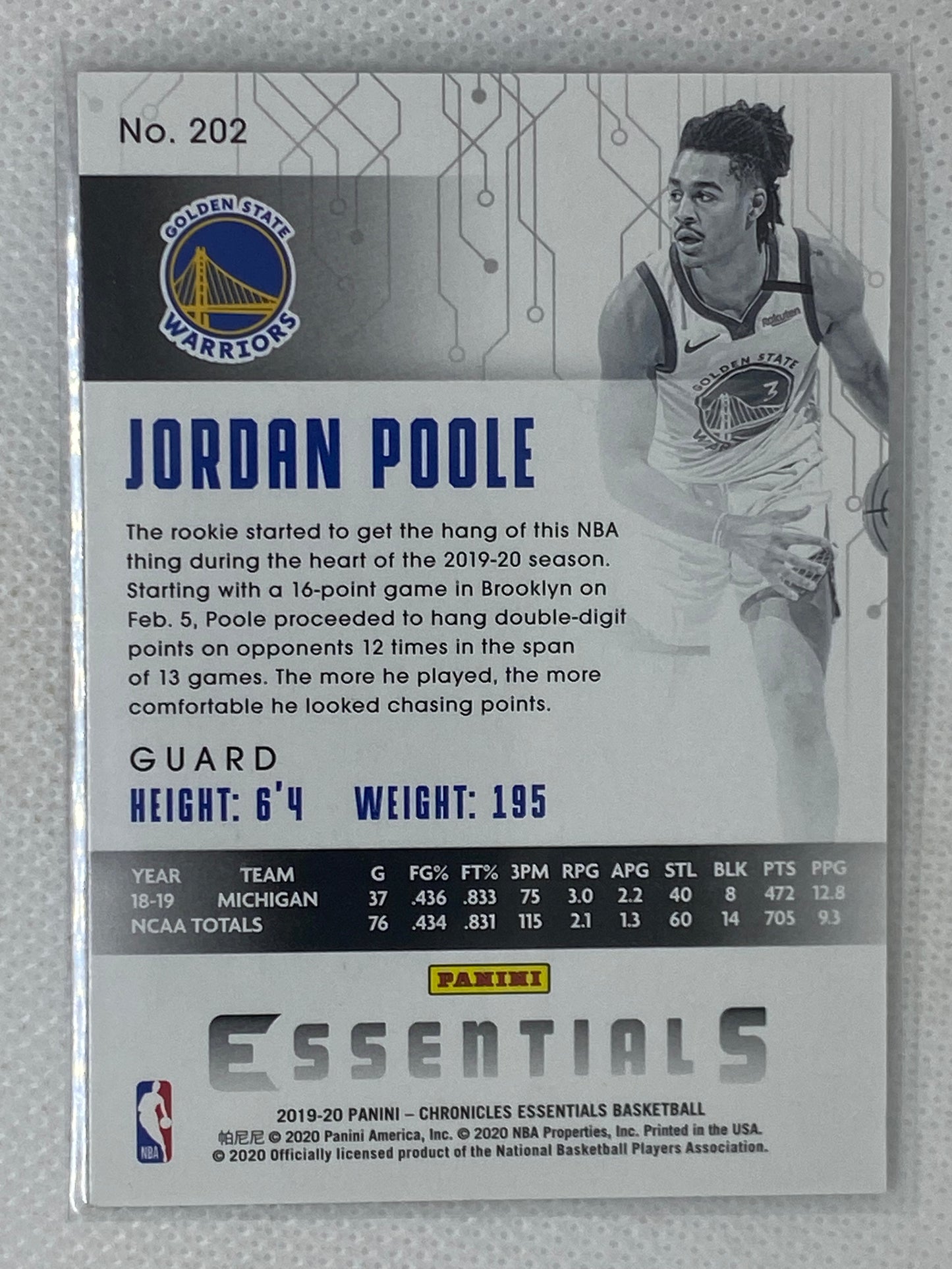 2019-20 Chronicles Essentials Jordan Poole RC #202 Golden State Warriors Rookie