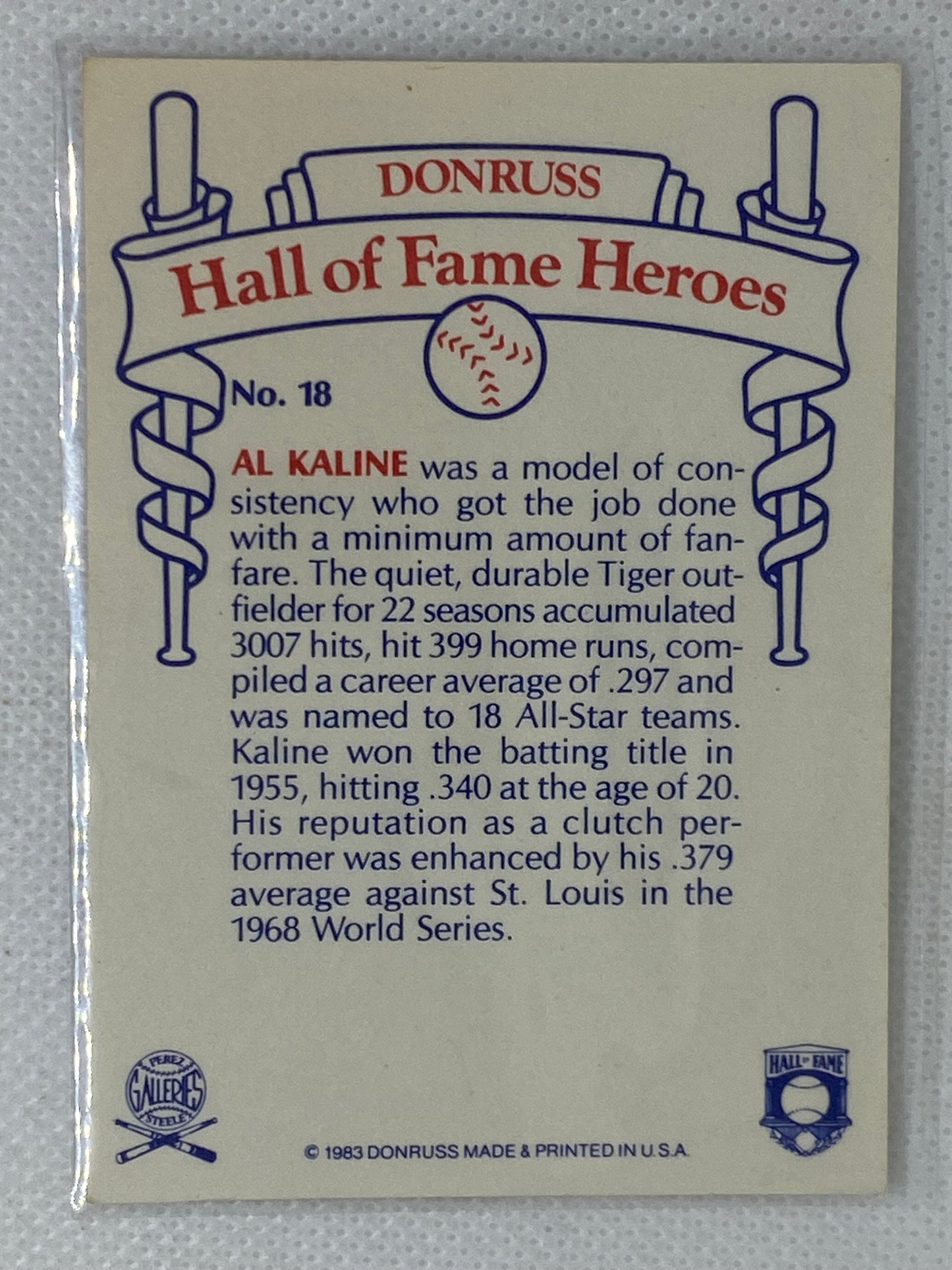 1983 Donruss HOF Baseball Card #18 Al Kaline Autographed in Blue Sharpie