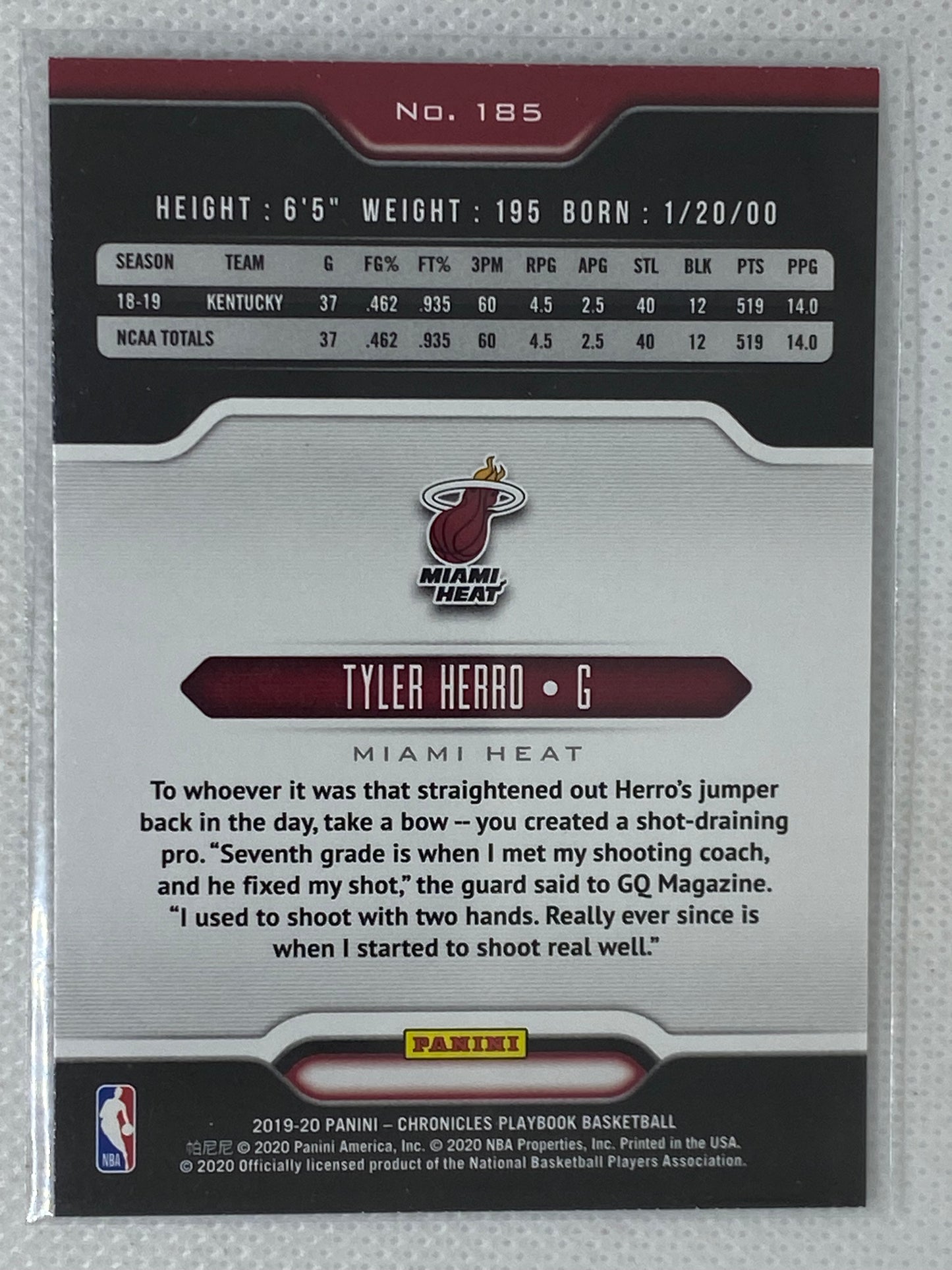 2019-2020 Panini Chronicles Tyler Herro Playbook Rookie RC #185