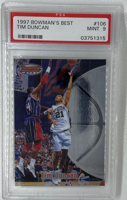 1997-98 Bowmans Best Tim Duncan Rookie Card RC #106 PSA 9 San Antonio Spurs