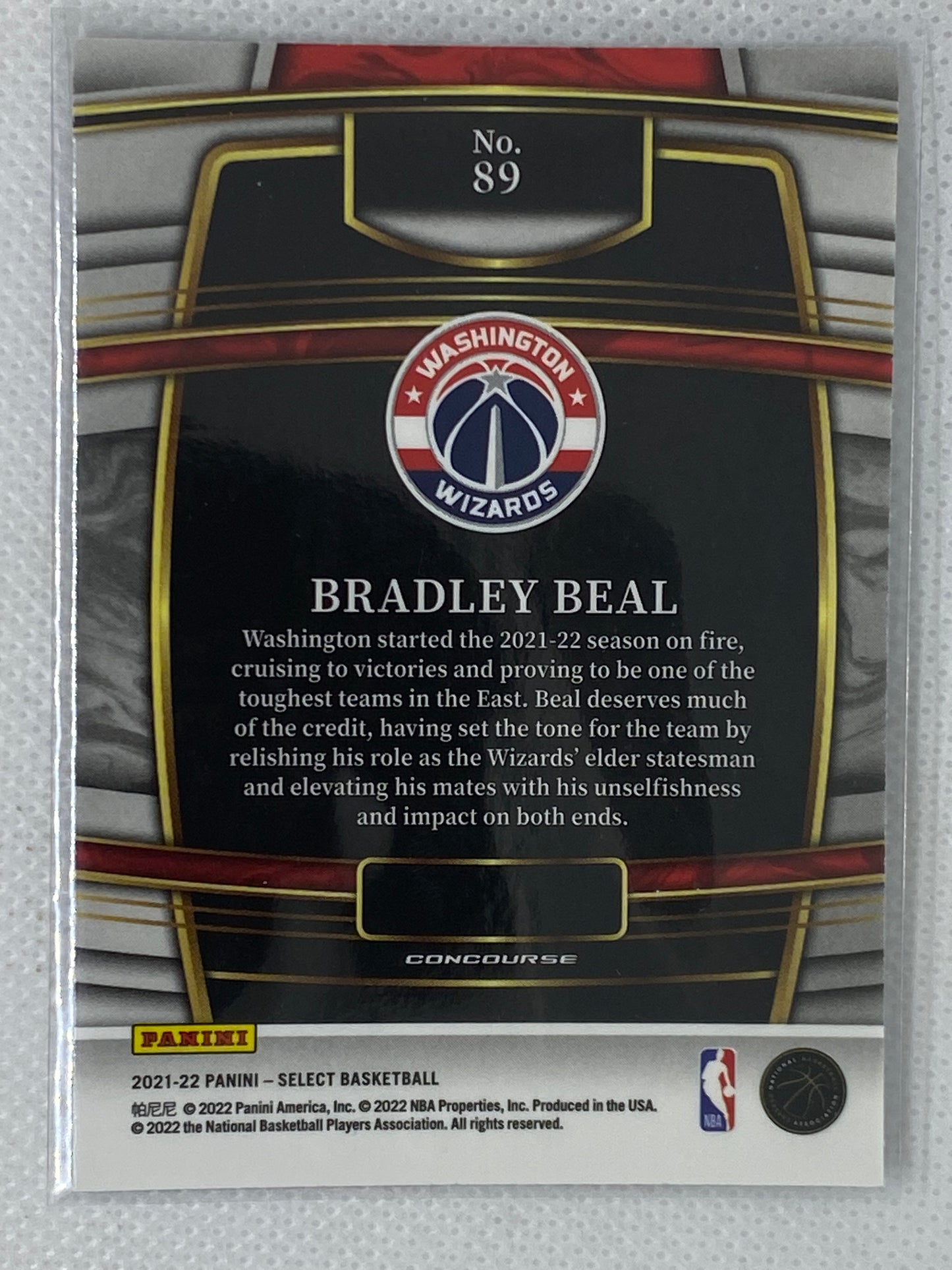 2021-22 Panini Select Bradley Beal Concourse Base Card #89