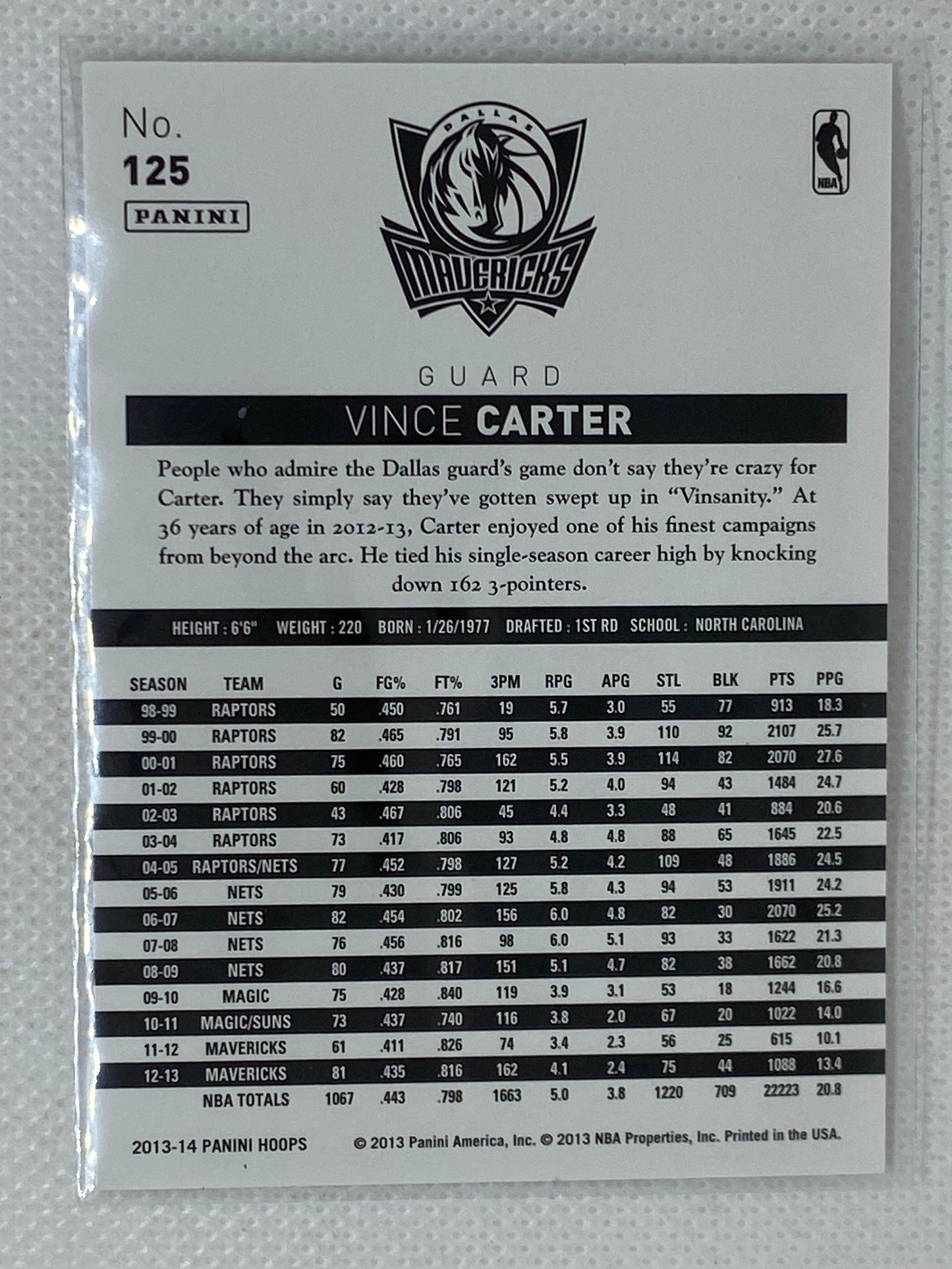 2013-14 NBA Hoops Vince Carter #125