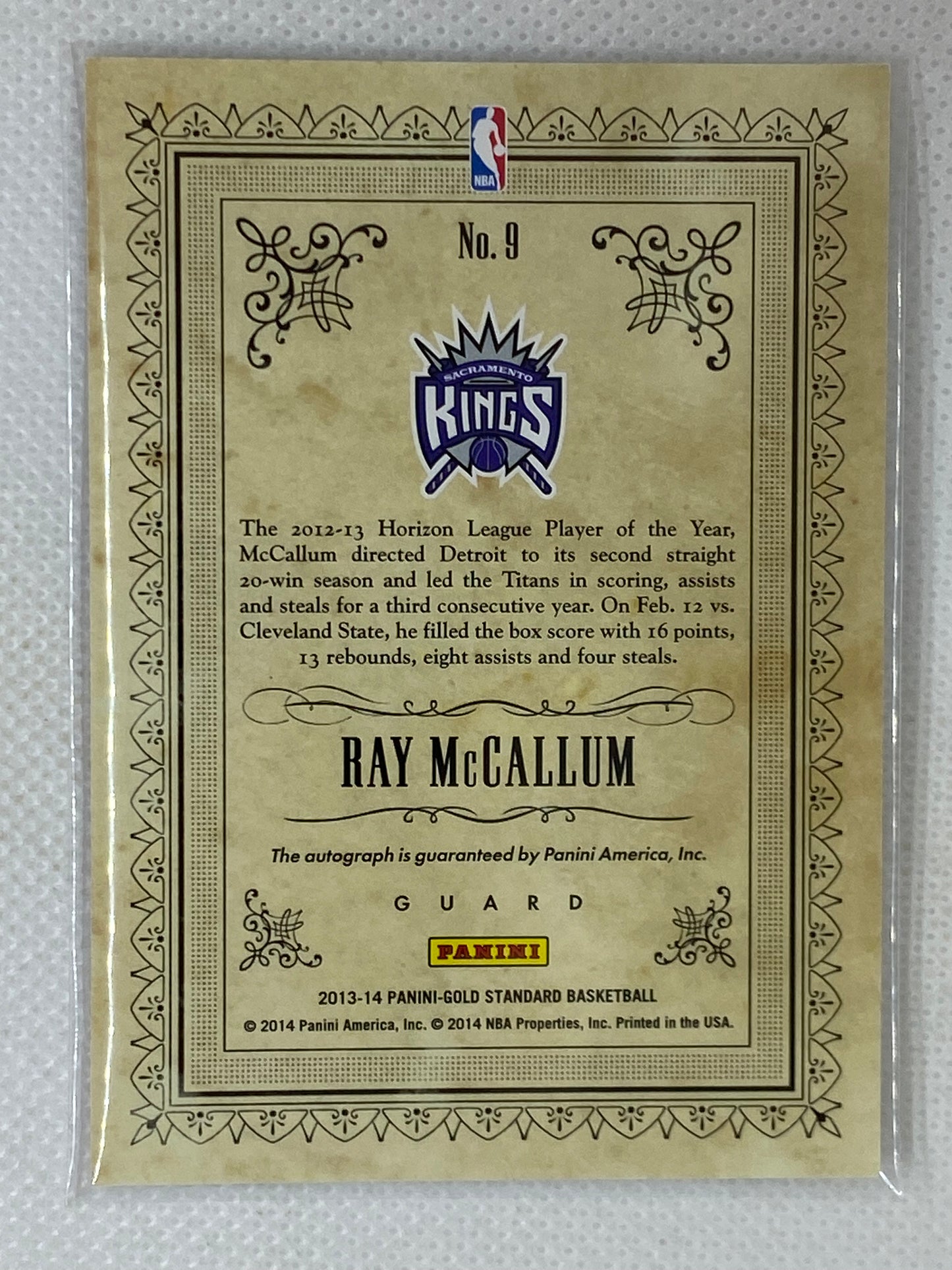 2013-14 Panini Gold Standard Strike Signatures 217/299 Ray McCallum #9 Rookie Auto