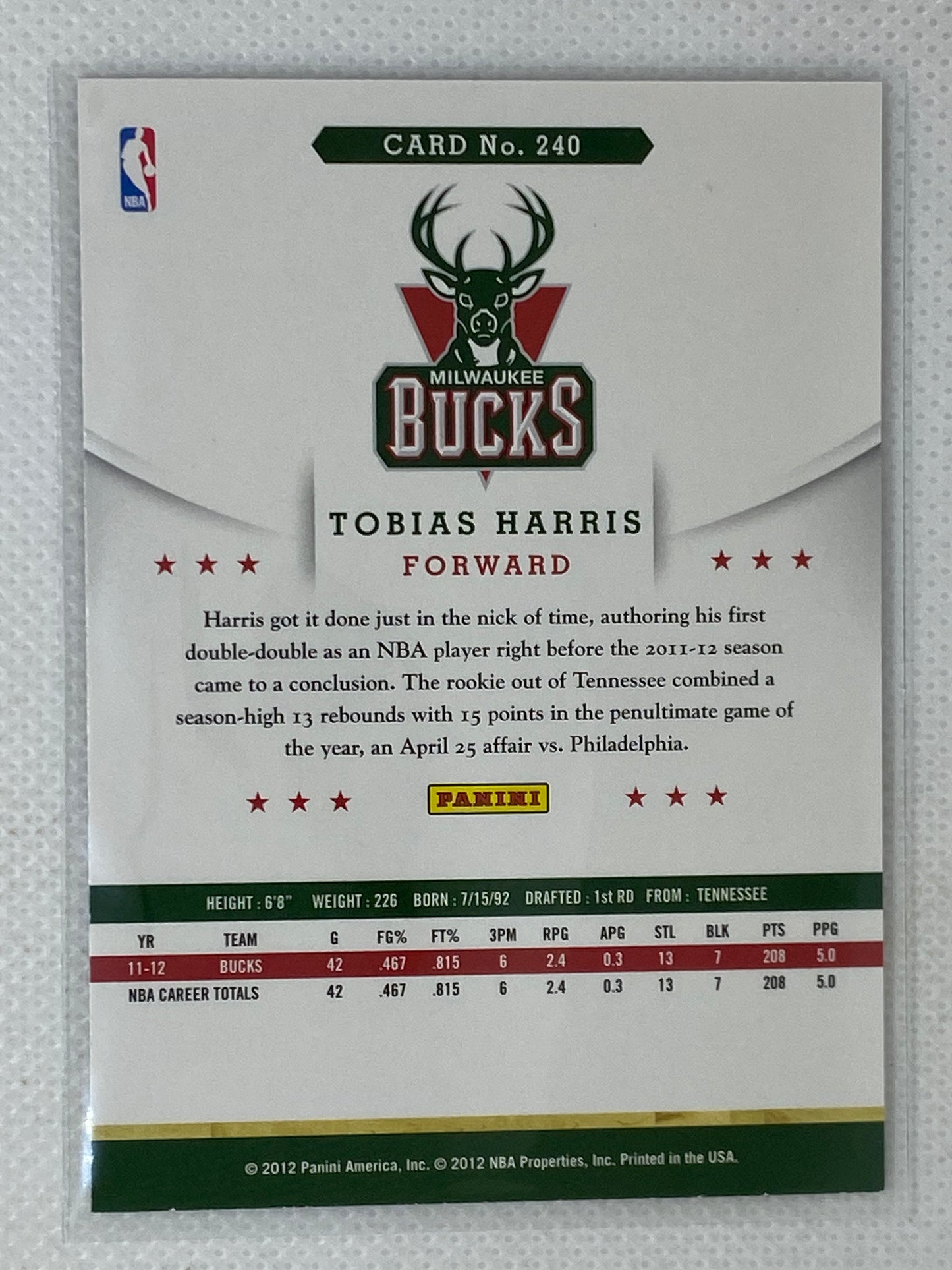 2012-13 Panini Hoops Tobias Harris #240 RC