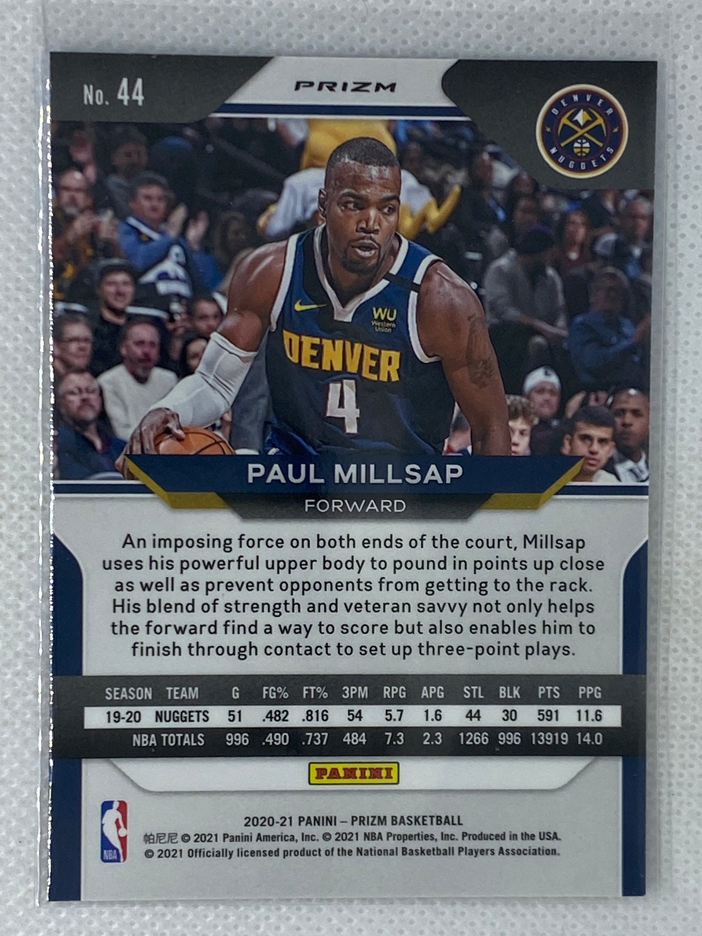 2020-21 Panini Prizm Paul Millsap #44 Red White Blue Prizm Denver Nuggets RWB