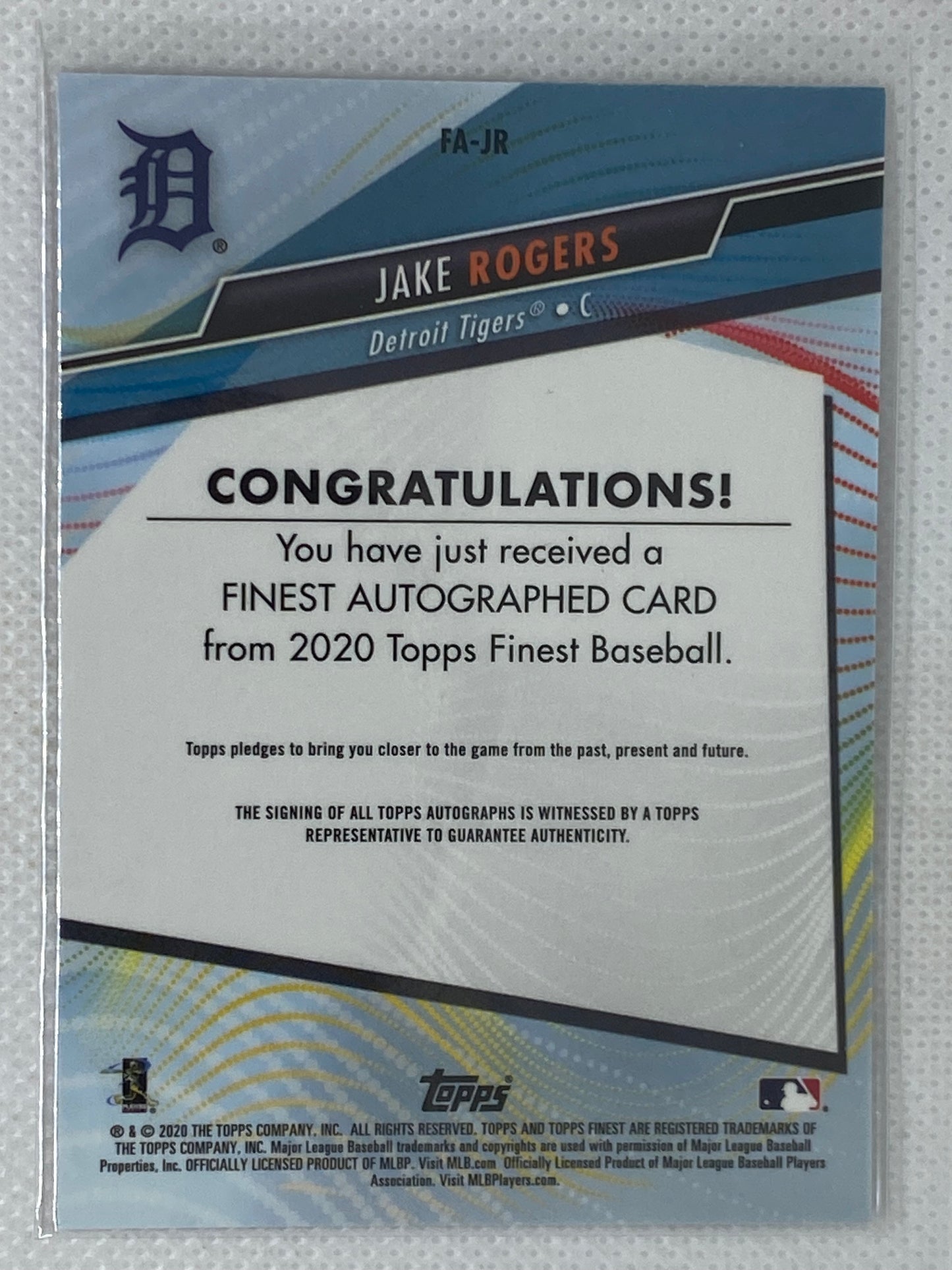 2020 Topps Finest Jake Rogers Auto #FA-JR Detroit Tigers Rookie RC