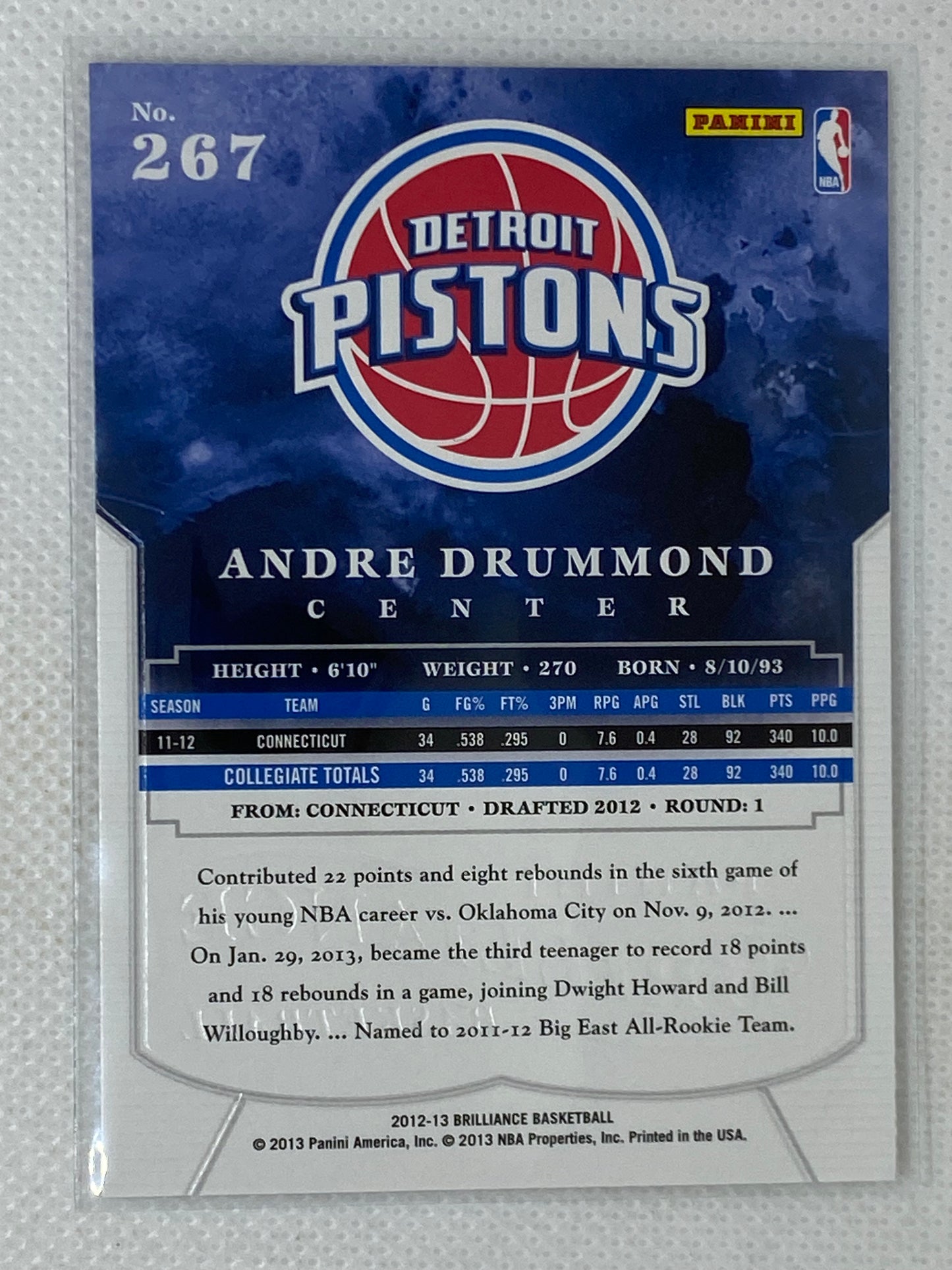 2012-13 Panini Brilliance Basketball #267 Andre Drummond RC