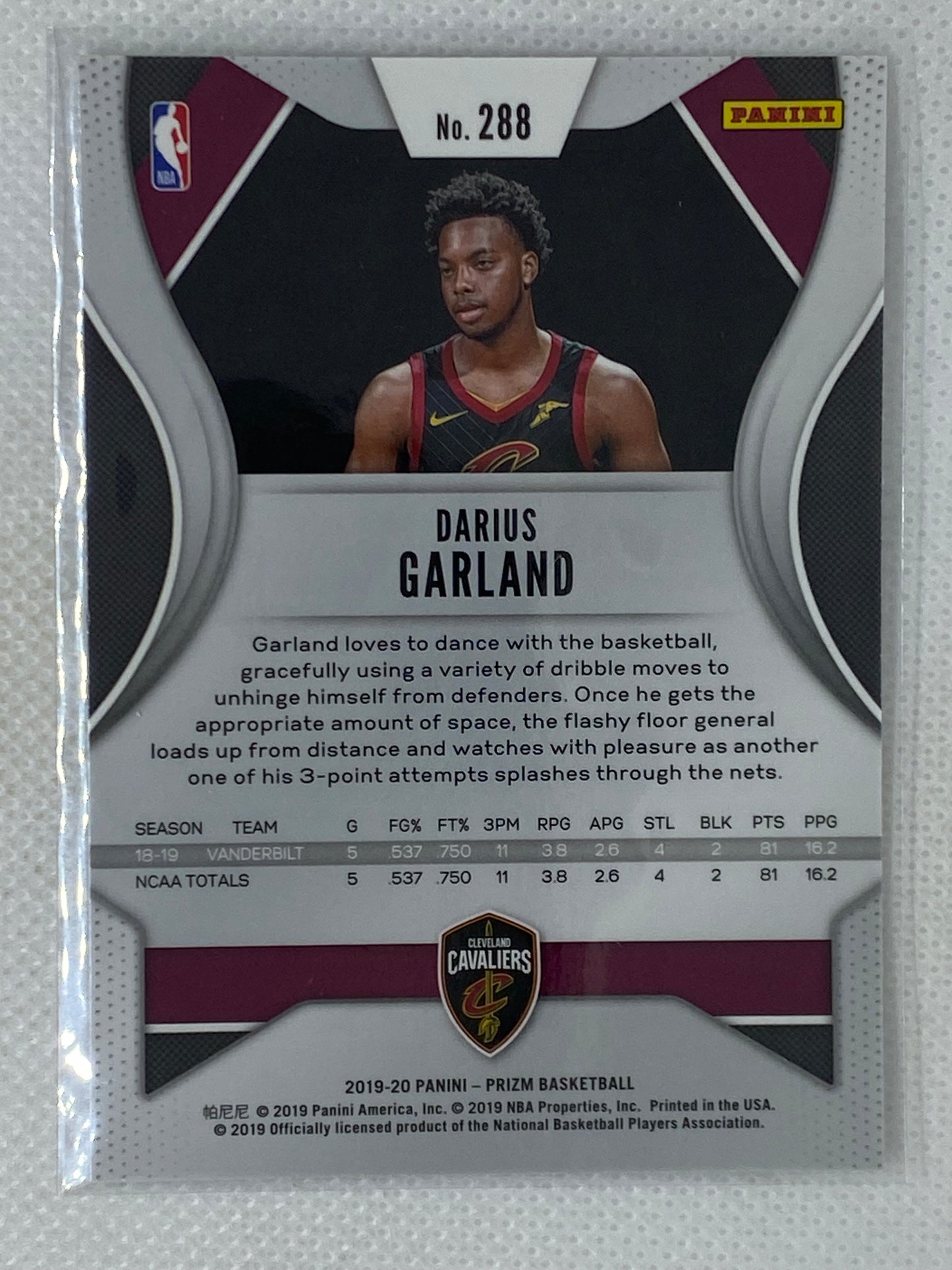 2019-20 Panini Prizm Darius Garland Rookie RC #288, Cleveland Cavaliers