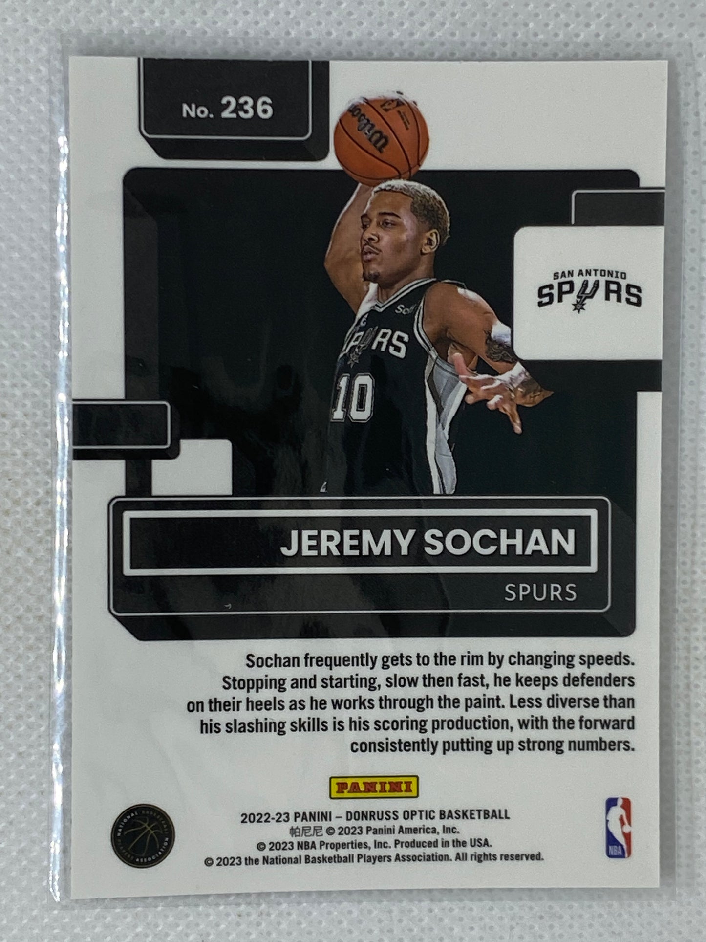 2022-23 Panini Optic Jeremy Sochan #236 Rated Rookie