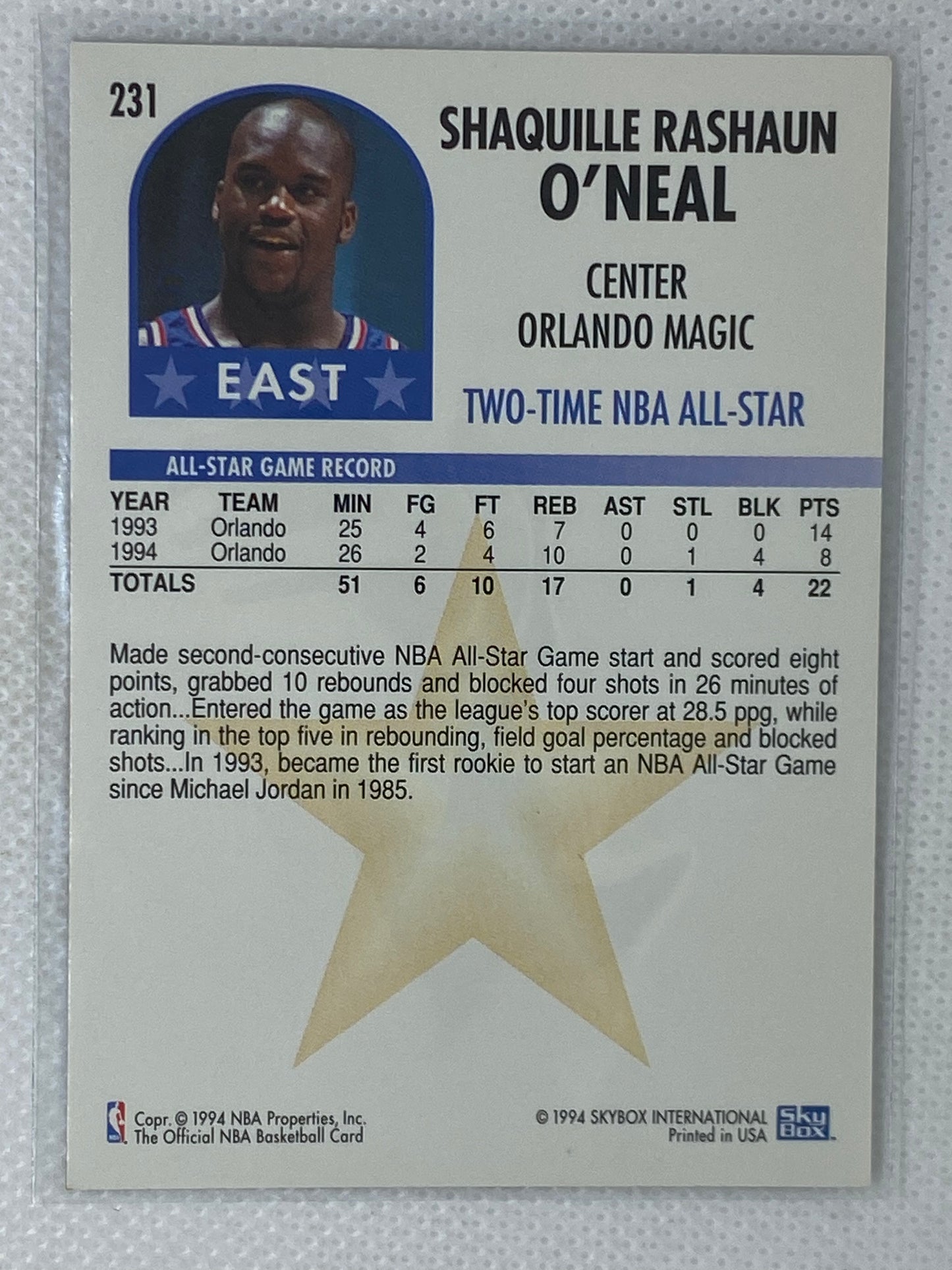 1994-95 NBA Hoops Shaquille O'Neal #231 Orlando Magic HOF w/ Hakeem Olajuwon