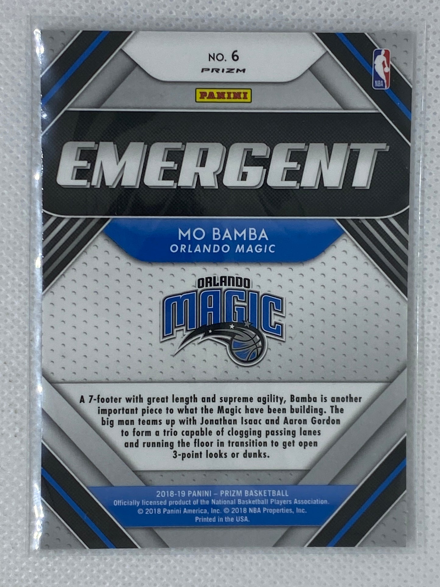 2018-19 Panini Prizm Emergent Silver Prizm Mo Bamba #6 Rookie RC