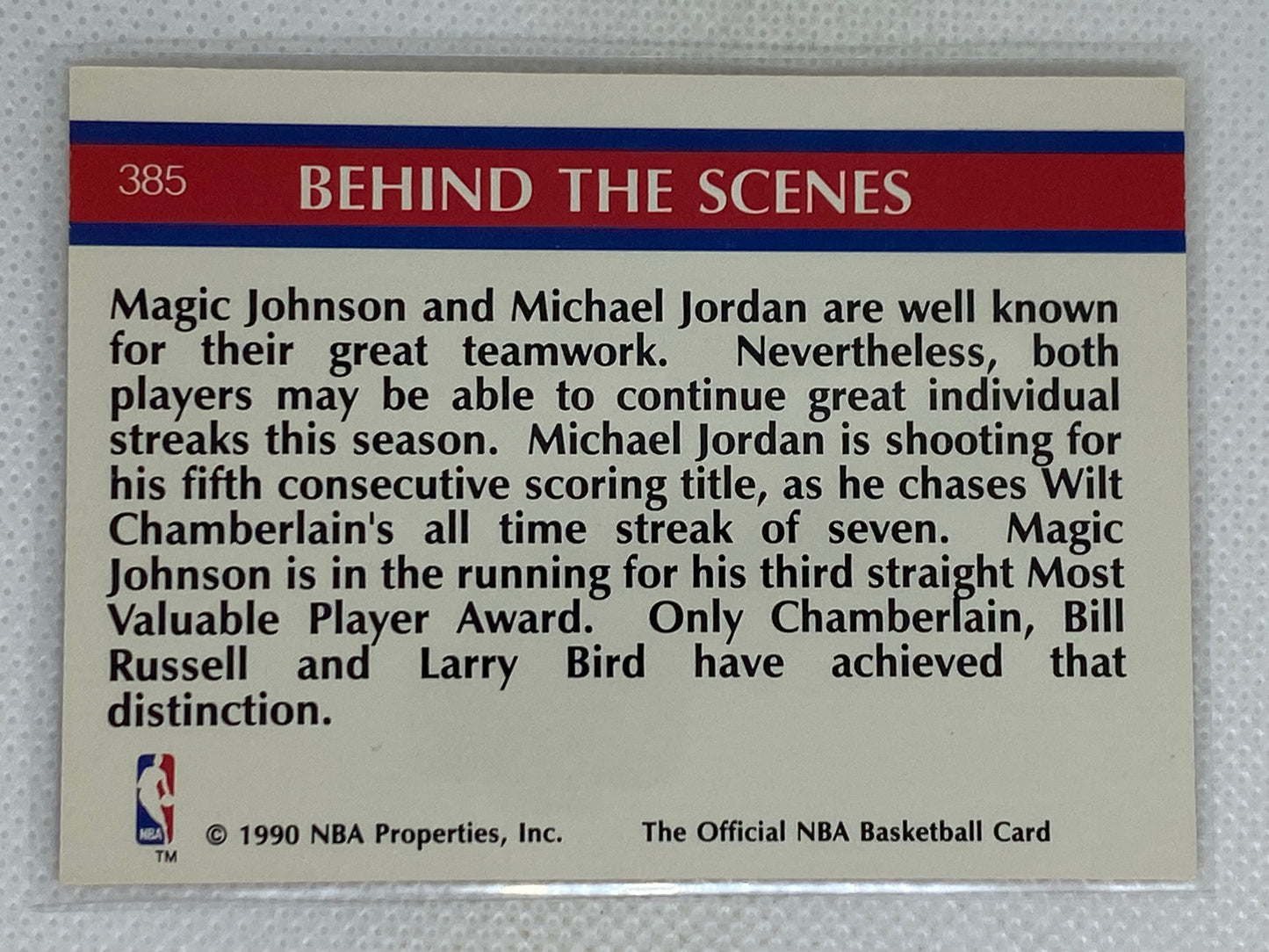 Michael Jordan / Magic Johnson 1990 NBA Hoops #385 Behind The Scenes Card