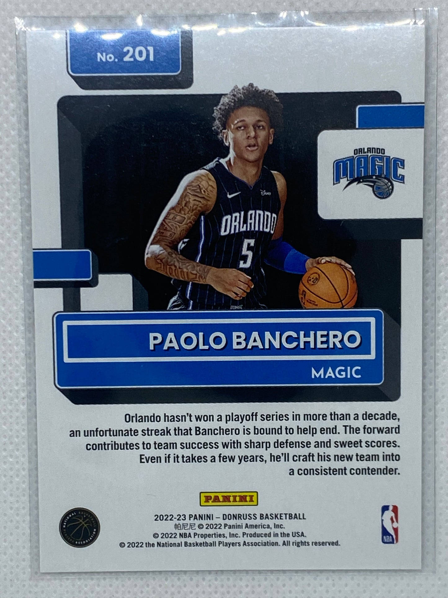 2022-23 Panini Donruss Paolo Banchero Base Rated Rookie Card #201